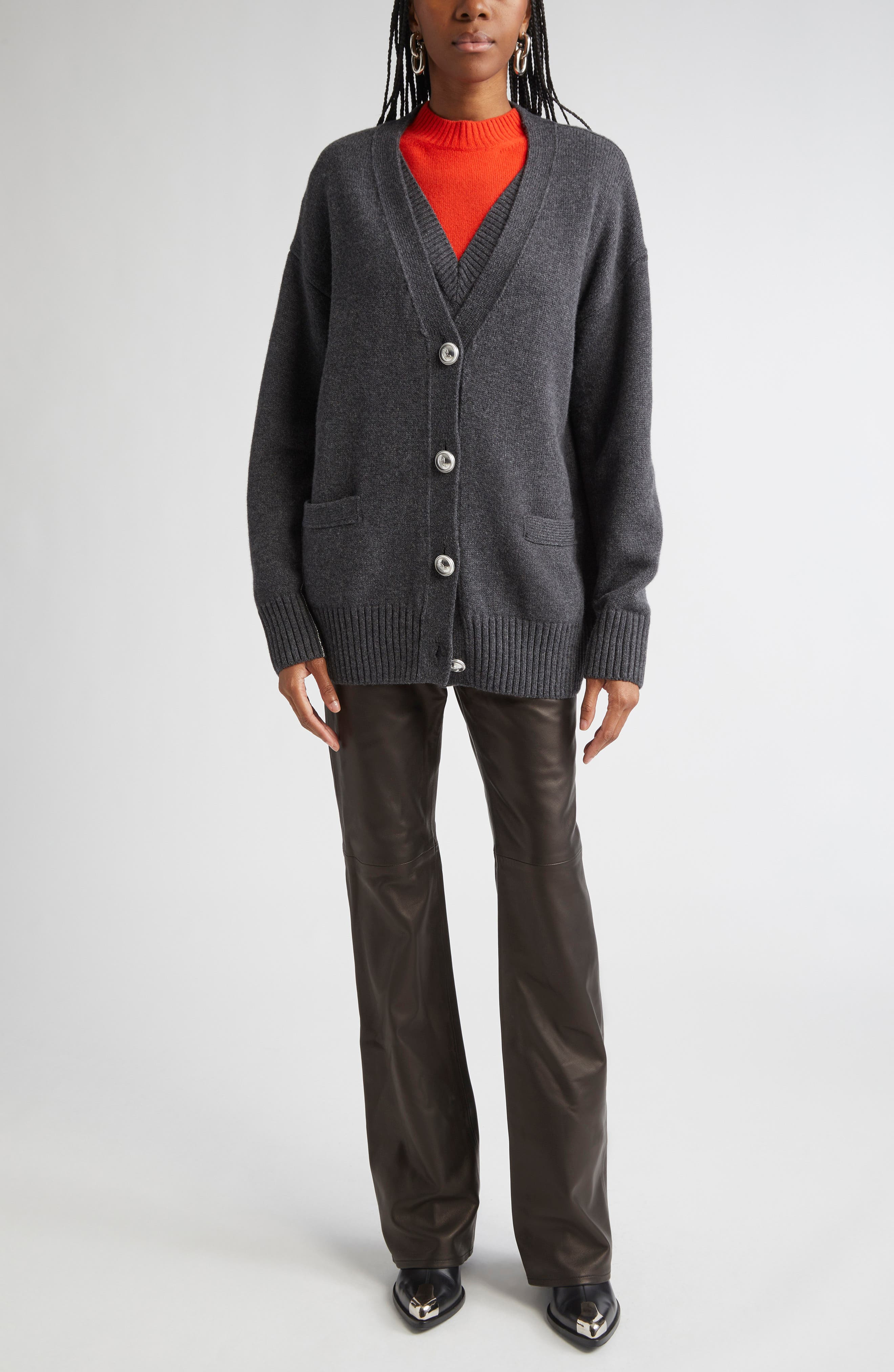 Rabanne Pull Wool & Cashmere Blend Cardigan in Dark Grey at Nordstrom - 2