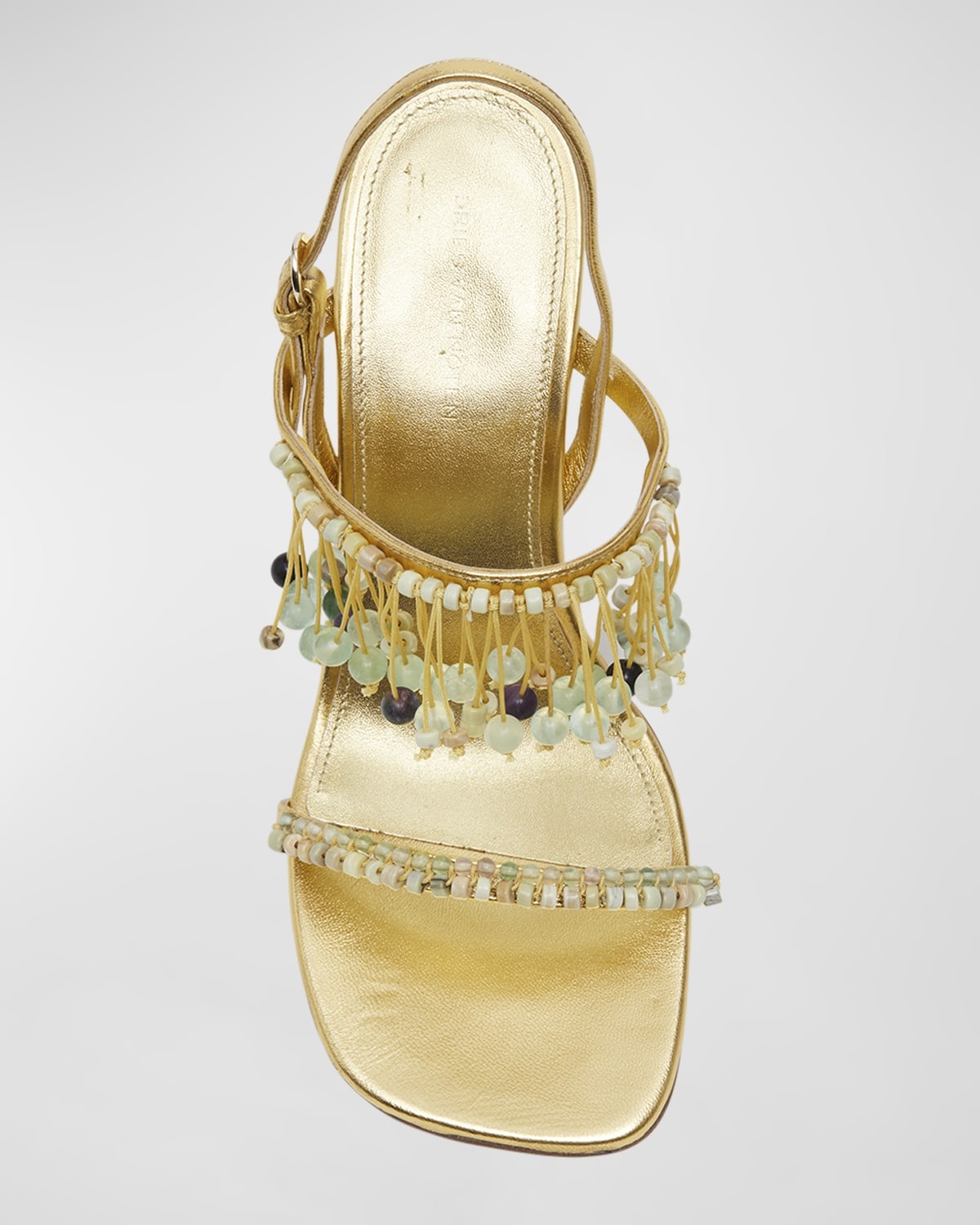 Metallic Beaded Fringe Slingback Sandals - 5