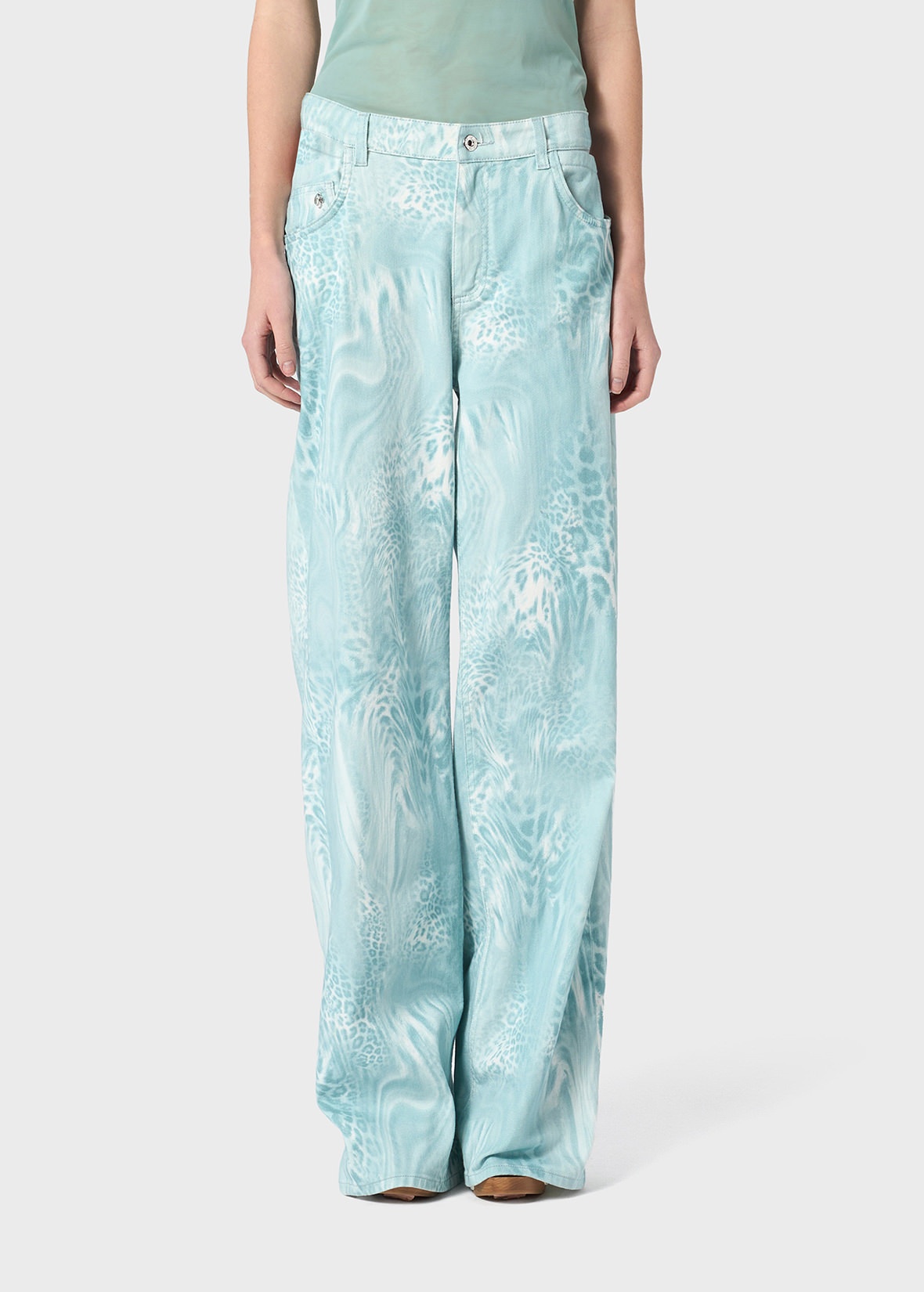 COTTON BULL JEANS WITH LIQUID LEOPARD PRINT - 3