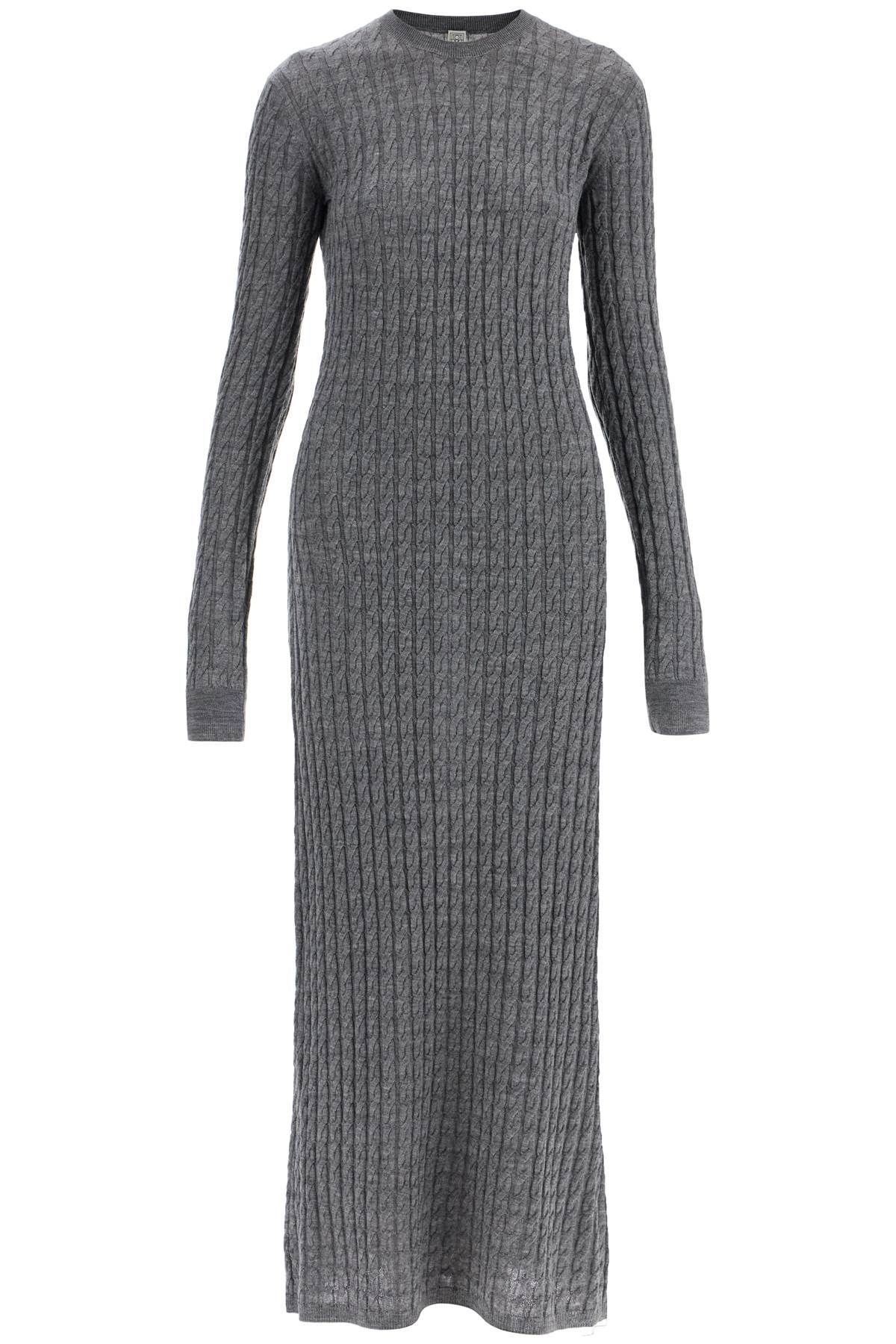 SS25【TOTEME】Long Dress in RWS Wool Melange with Cable Knit Totême LONG DRESS IN RWS WOOL GRAY MÉLANGE WITH CABLE KNIT