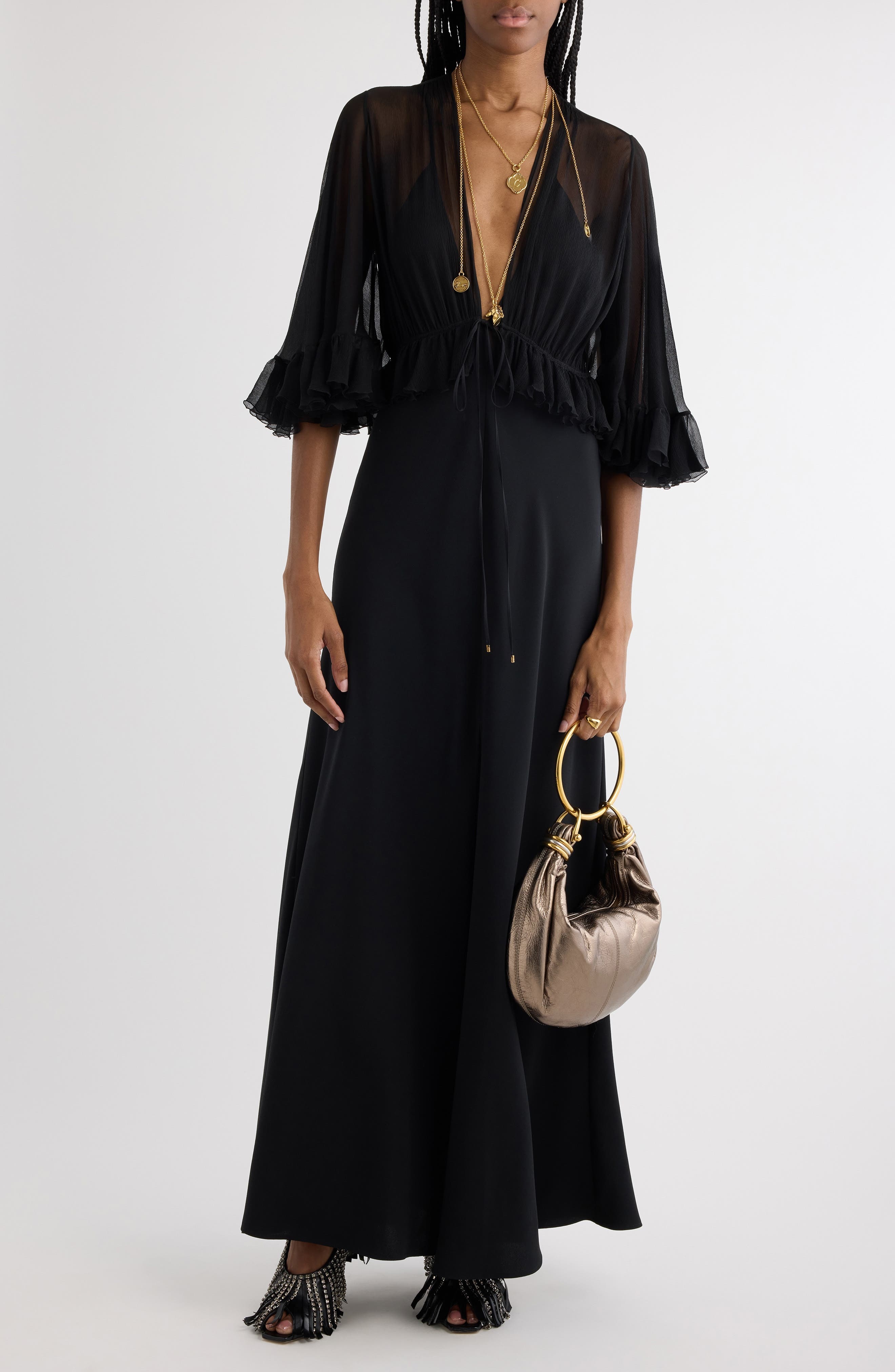 Chloé Semisheer Silk Georgette Dress in Black at Nordstrom - 1