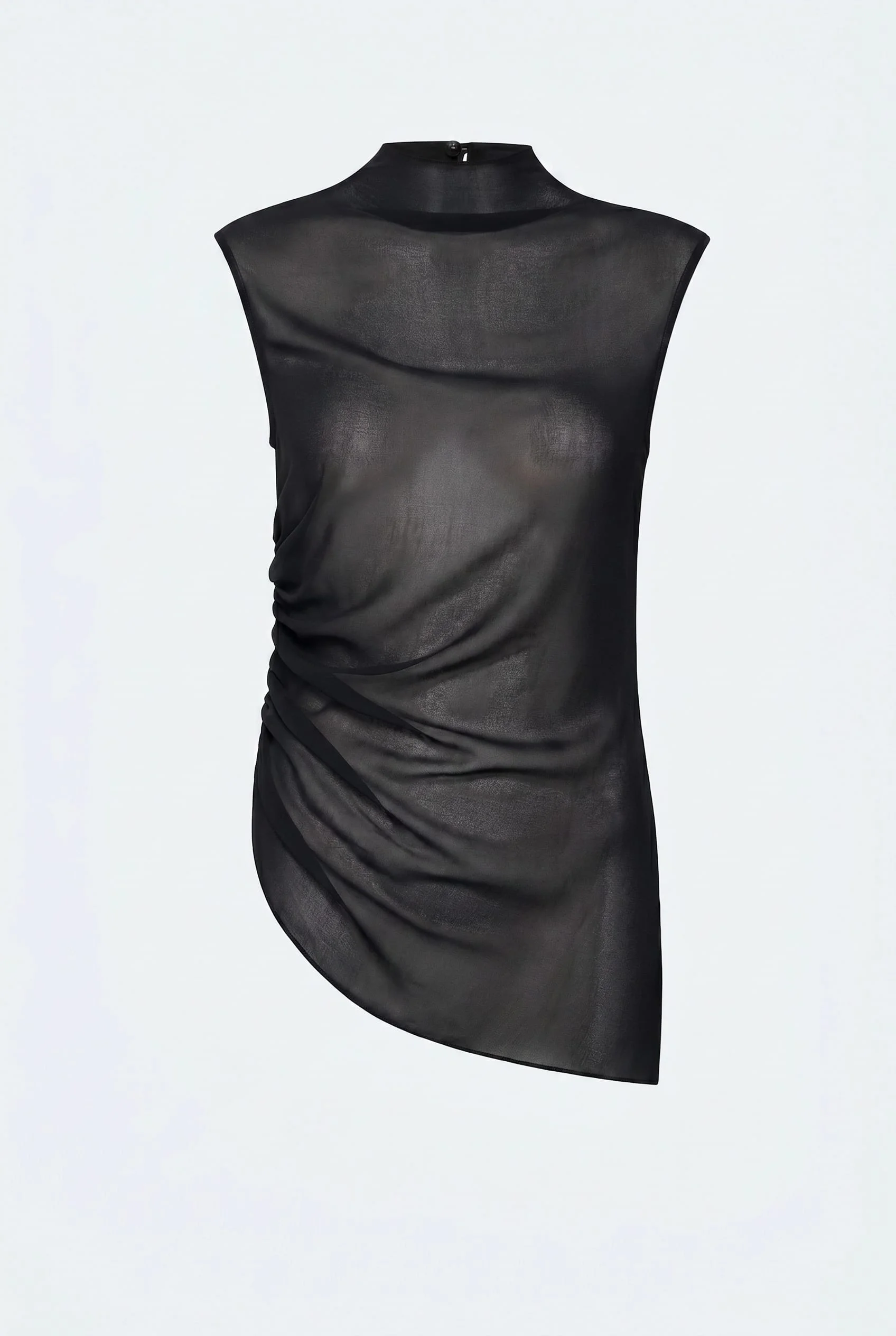 Lightweight Georgette Mock Neck Ruched Top - 1