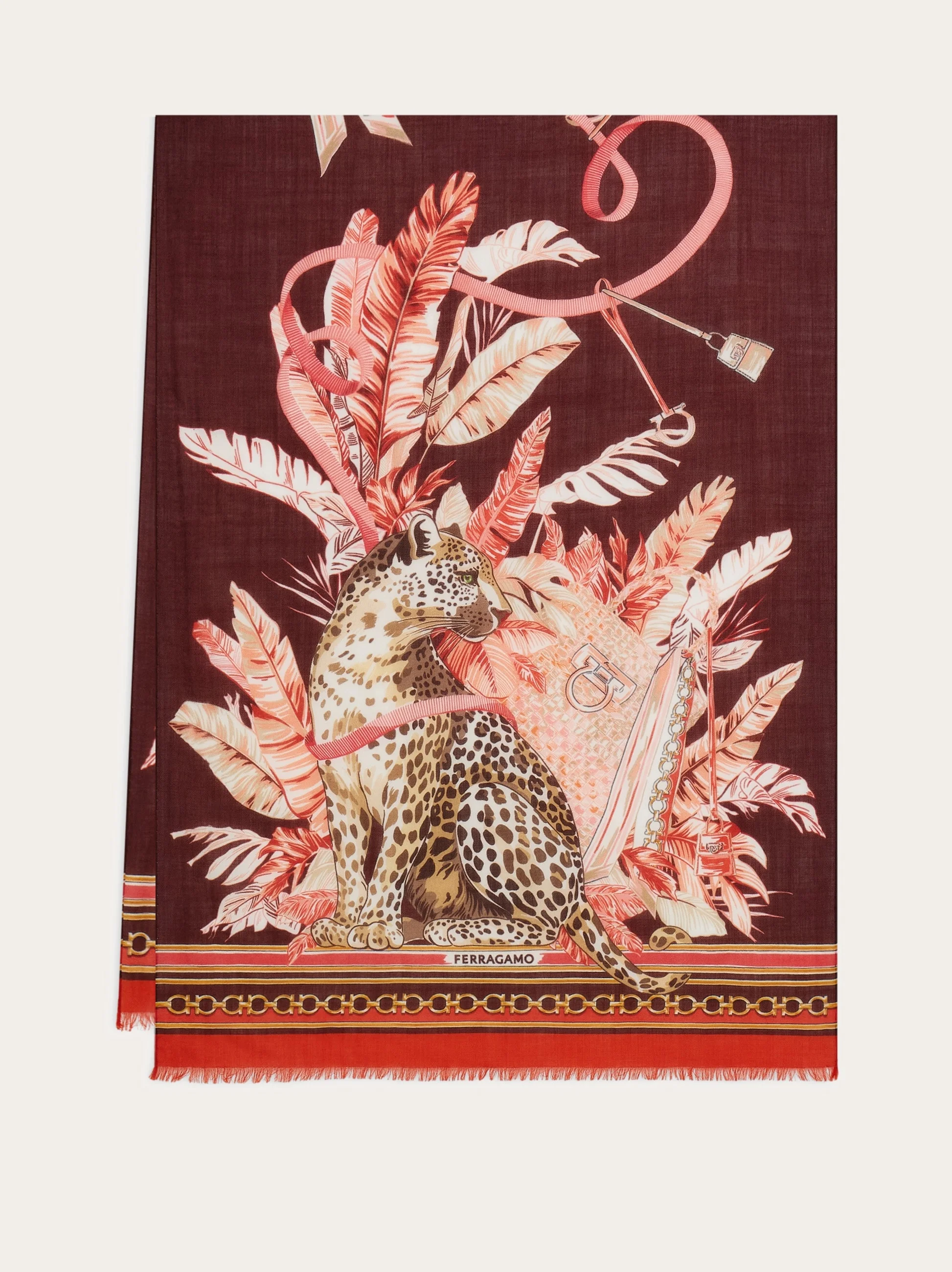 Feline print pure wool stole - 1