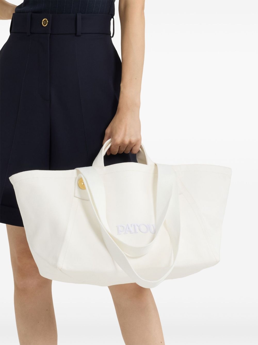 large logo trapeze-design canvas tote bag - 2
