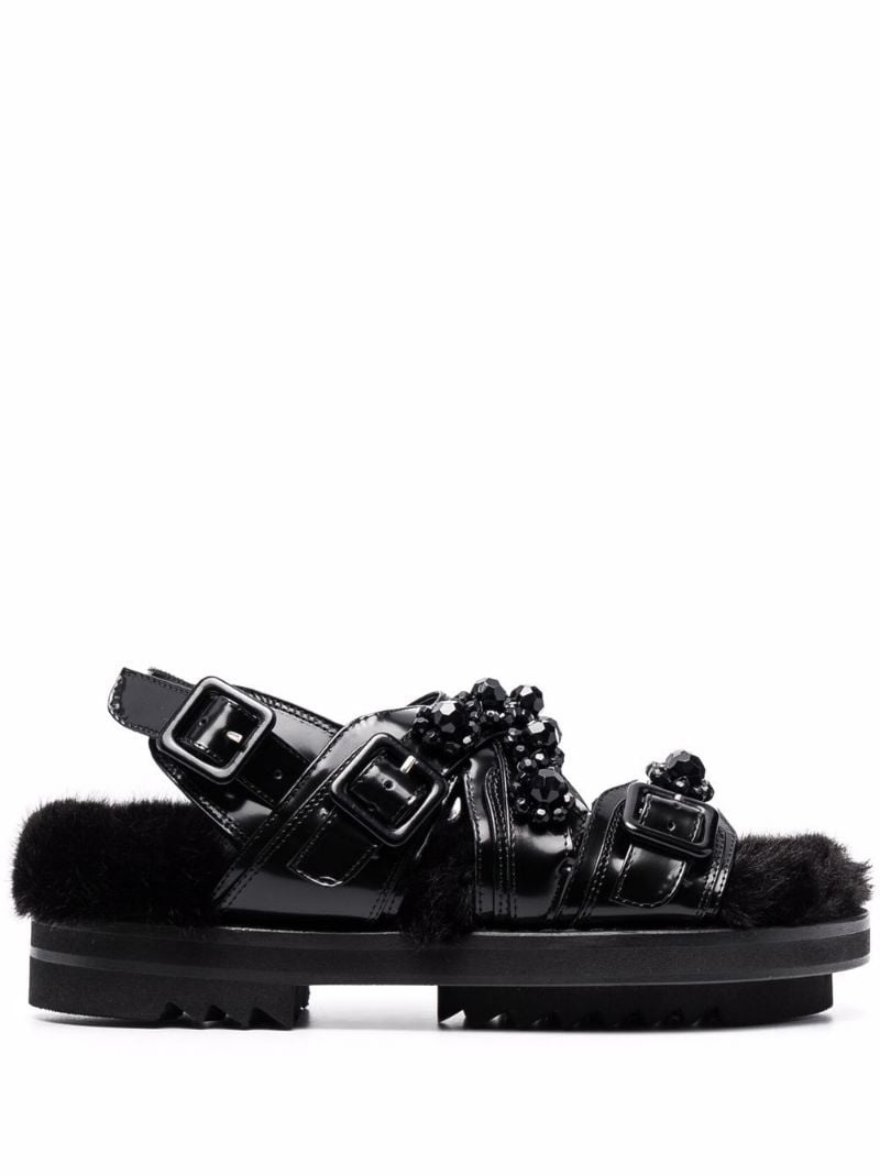 multi-strap faux-fur sandals - 1