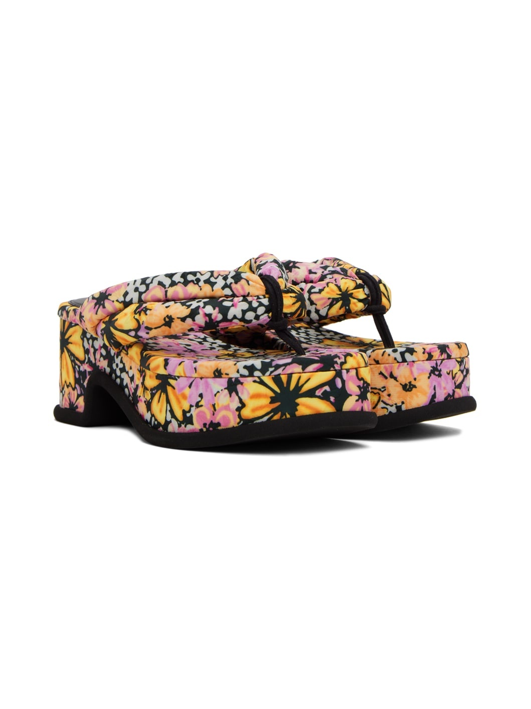 Black Floral Platform Heeled Sandals - 4