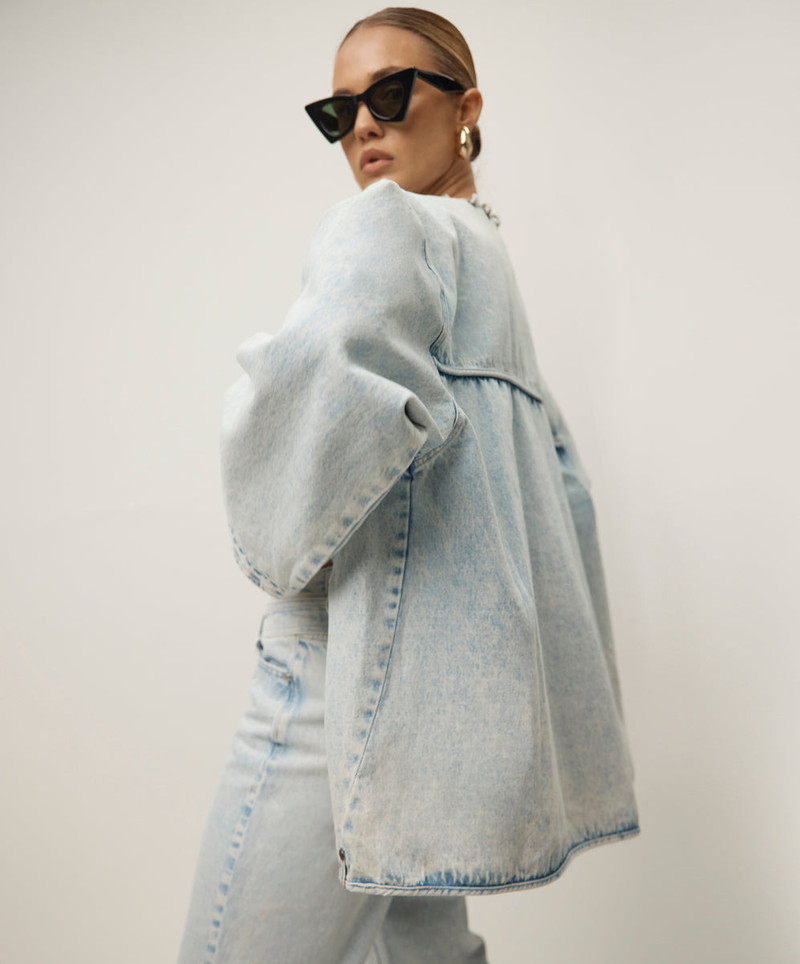Ringleader Threaded Oversized Denim Jacket - Beach Blue 13