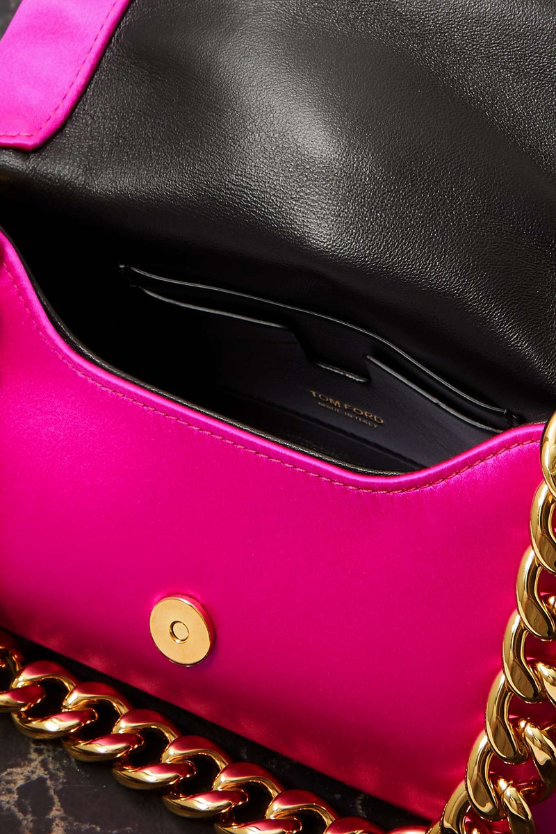 Chain leather-trimmed satin clutch 5