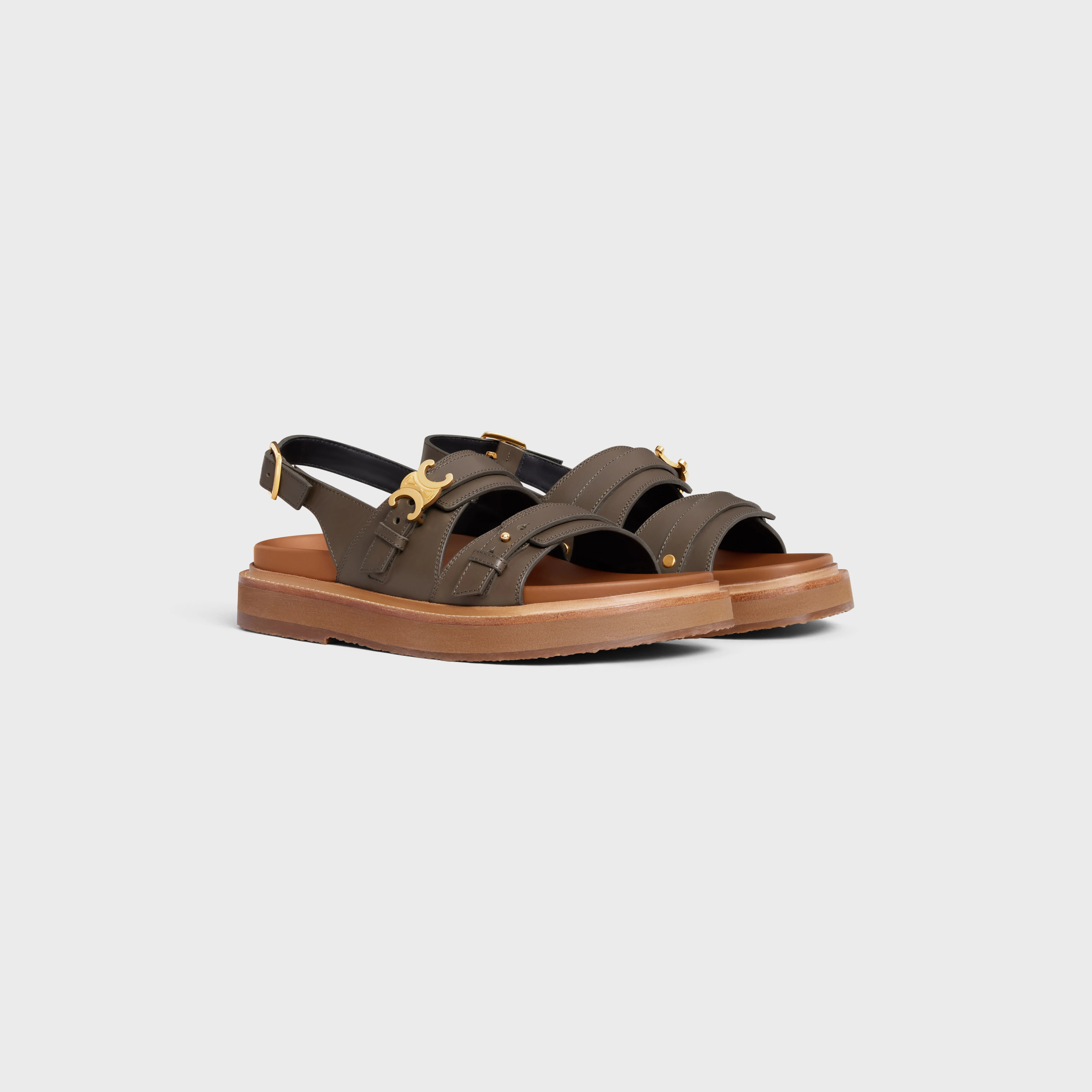 【関税&送料込】Celine Celine Tippi In Calfskin - Vegetal Ta CELINE CELINE - TIPPI TRIOMPHE SANDAL in CALFSKIN - VÉGÉTAL