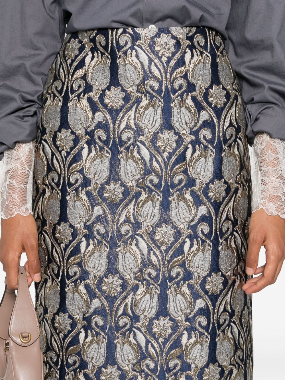 floral brocade-effect skirt - 5
