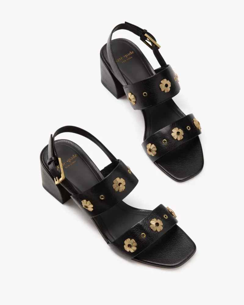 Spade Flower Stud Block Heels 5
