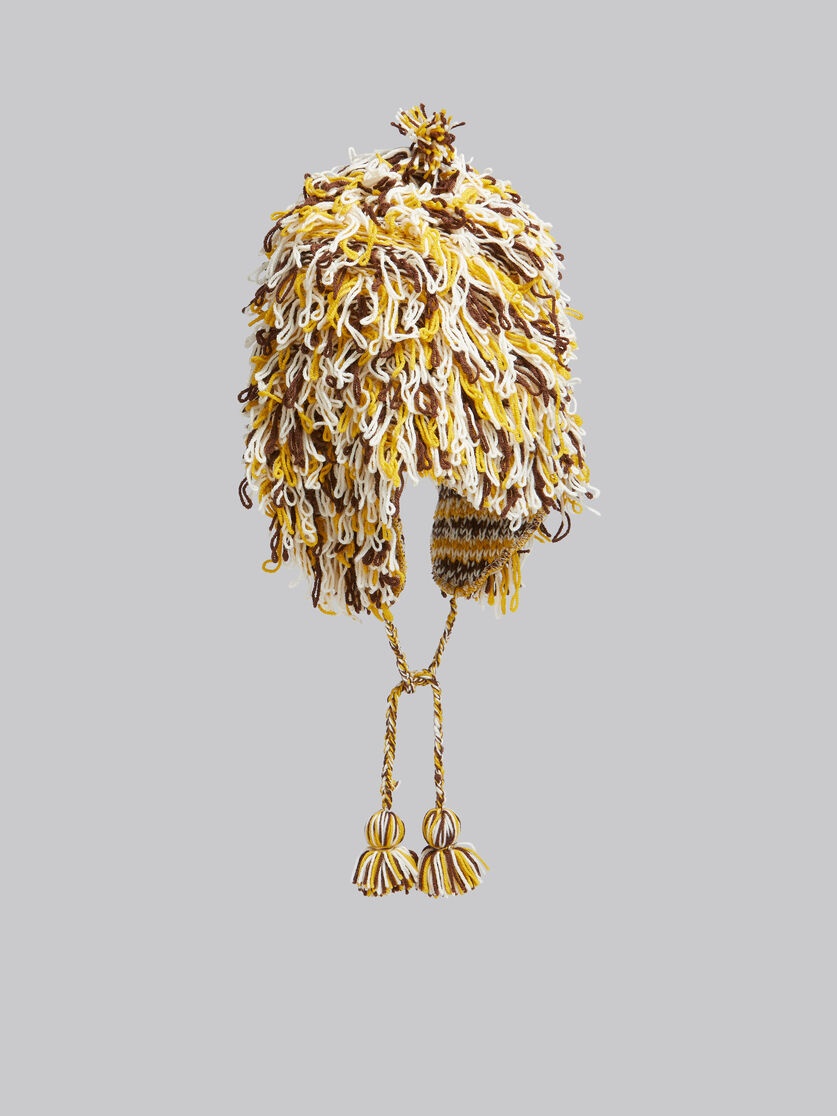 WHITE BROWN AND YELLOW SHAGGY AVIATOR HAT - 3