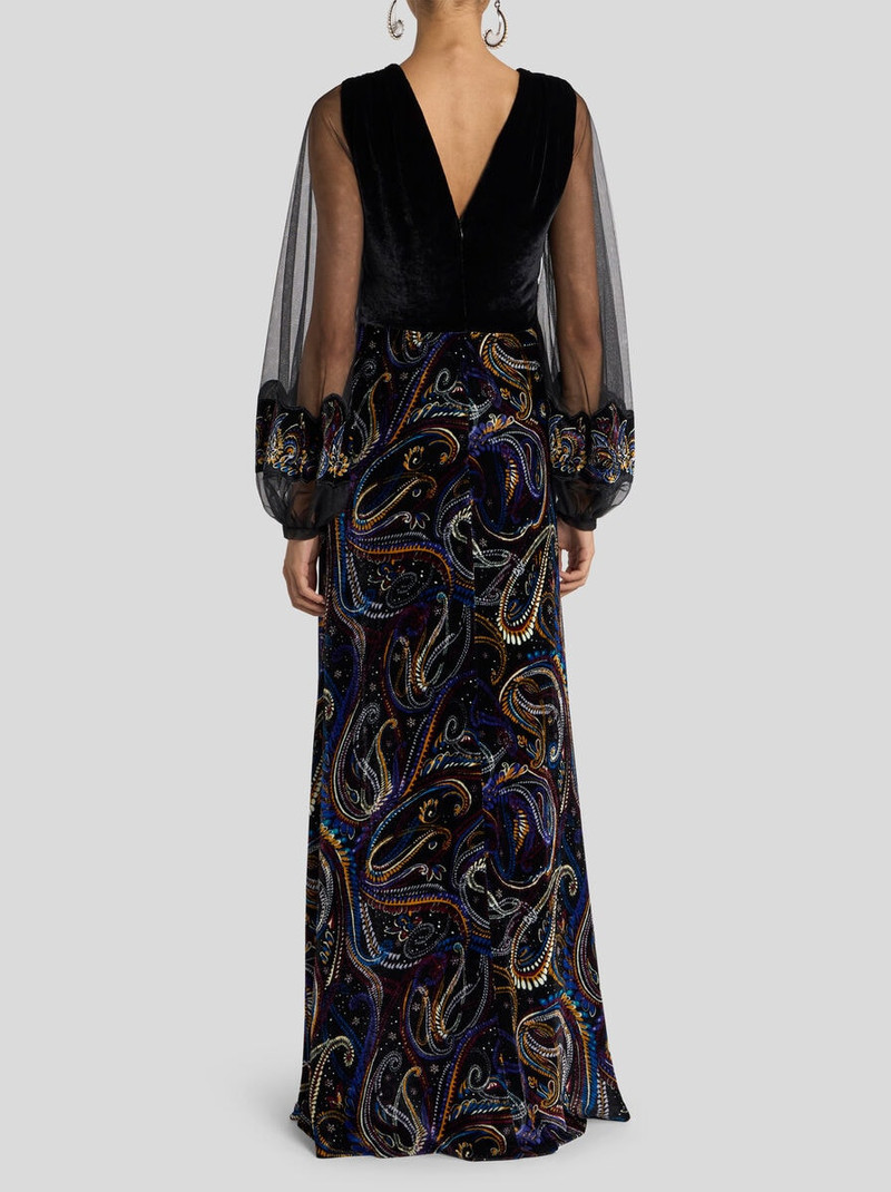 LONG VELVET DRESS WITH PAISLEY FOLIAGE MOTIF 4