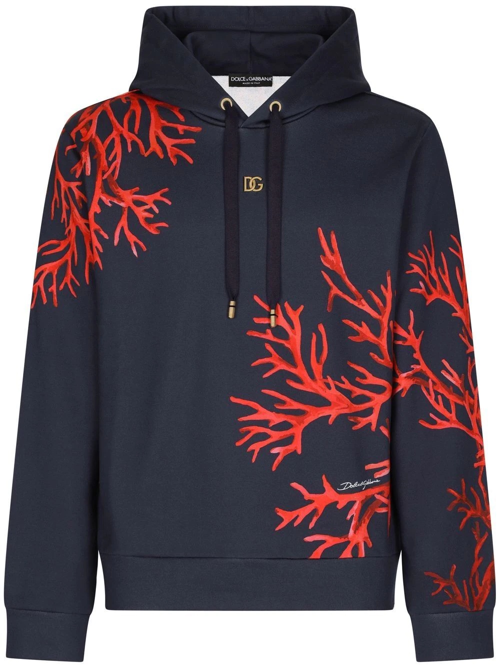 coral-print pullover hoodie - 1