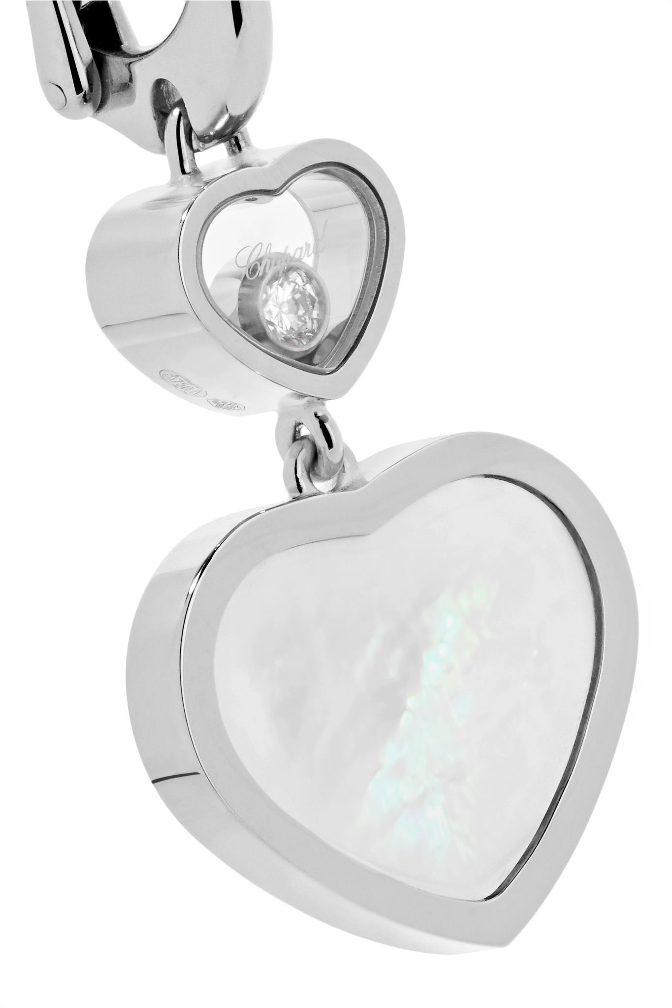 Happy Hearts 18-karat white gold, diamond and mother-of-pearl earrings - 4