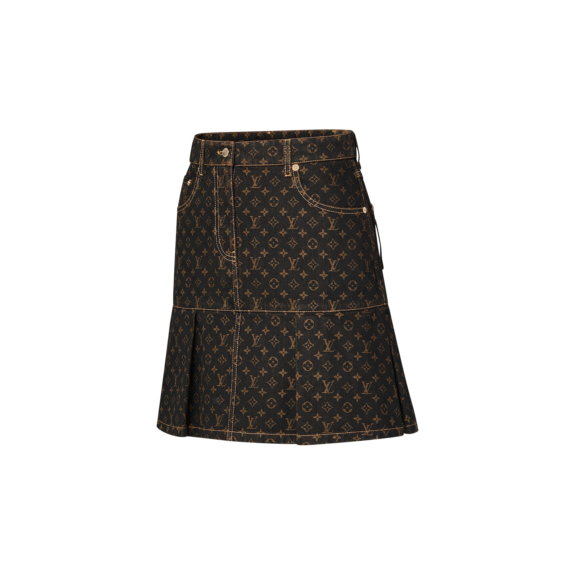 Monogram Denim Pleat Skirt - 2