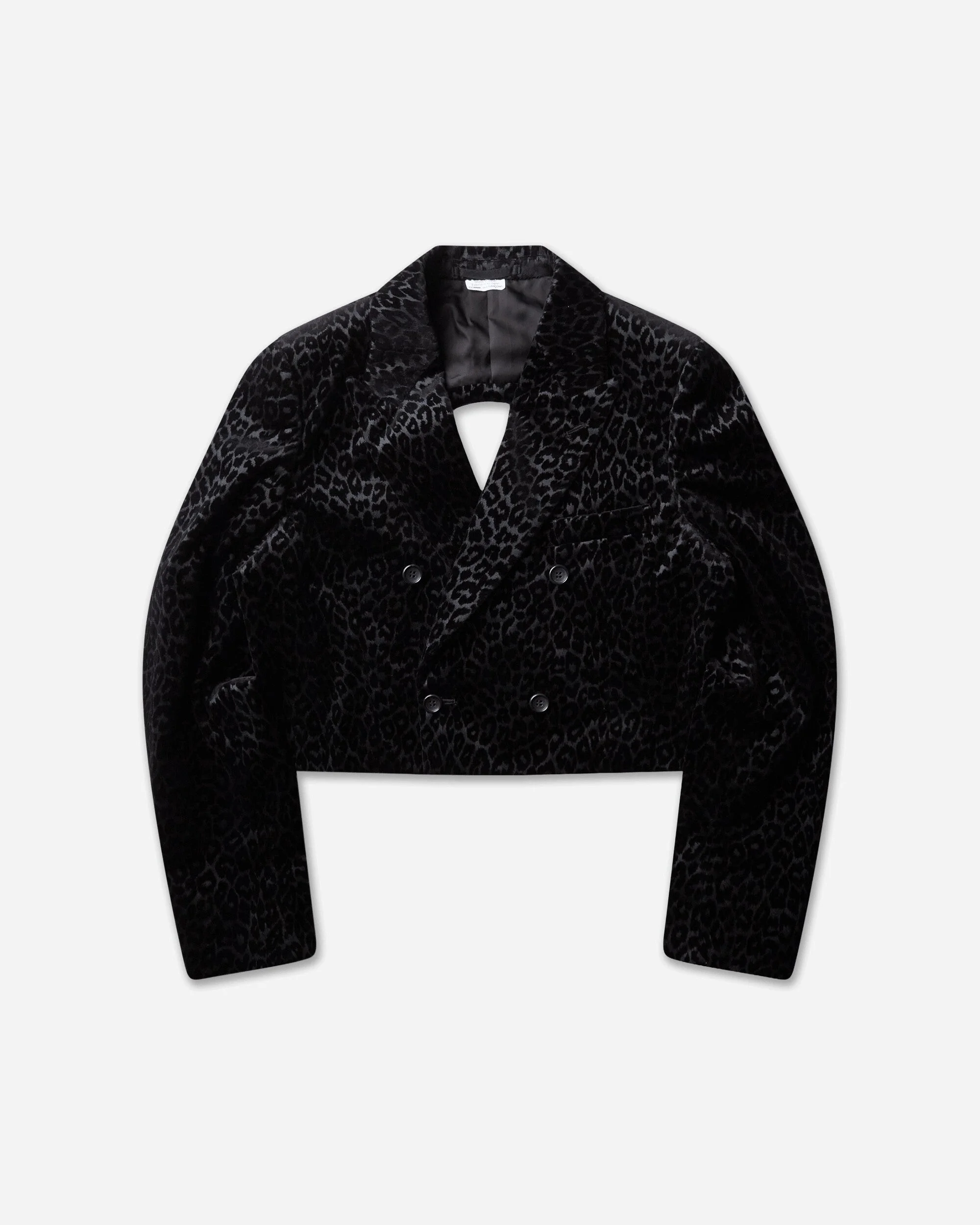 Men's Cotton Velvet Leopard Print Cropped Blazer Black - 1