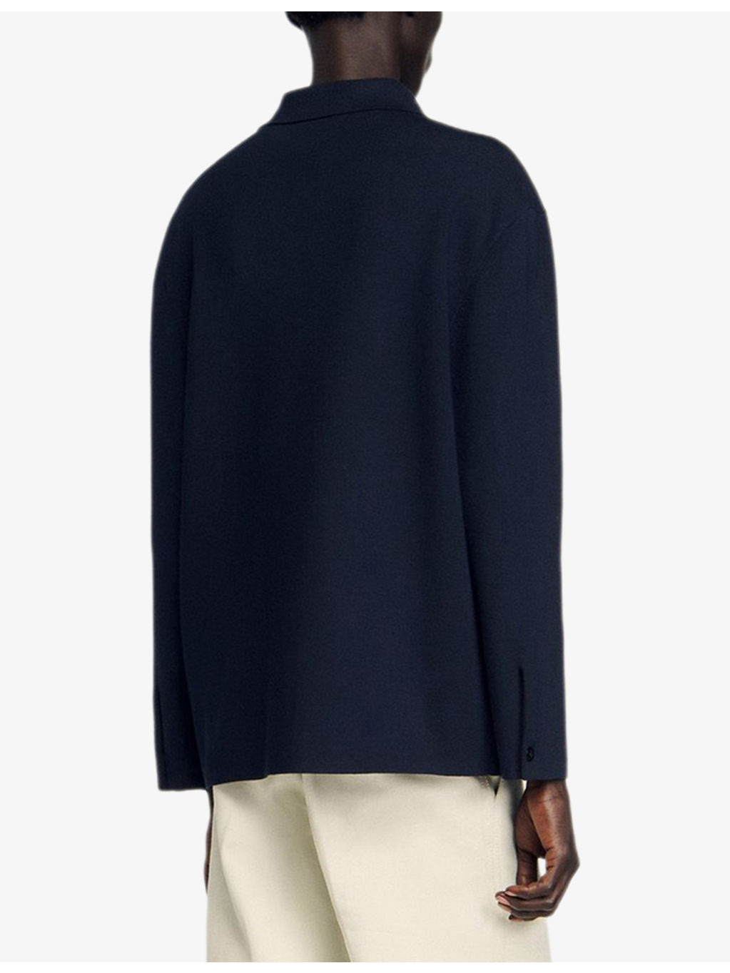 Long-Sleeved Chest-Pocket Stretch-Knit Jacket - 4