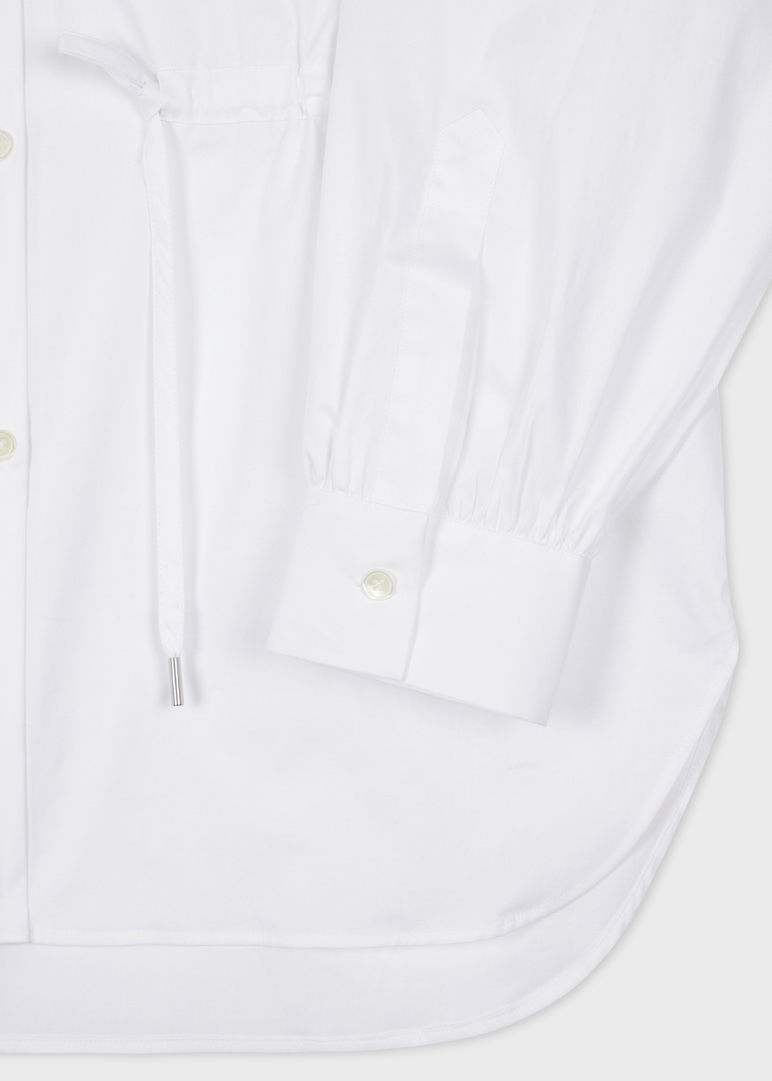 Women's White Cotton Drawstring Waist Shirt - 4