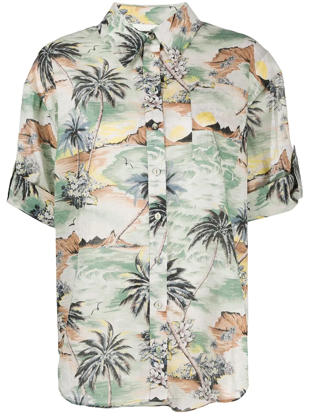 tropical print utility shirt - 1