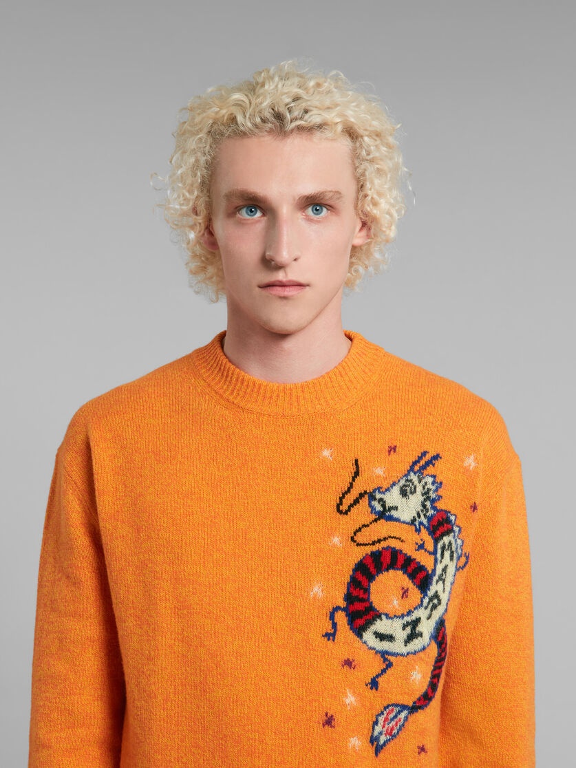 ORANGE WOOL JUMPER WITH JACQUARD DRAGON - 4
