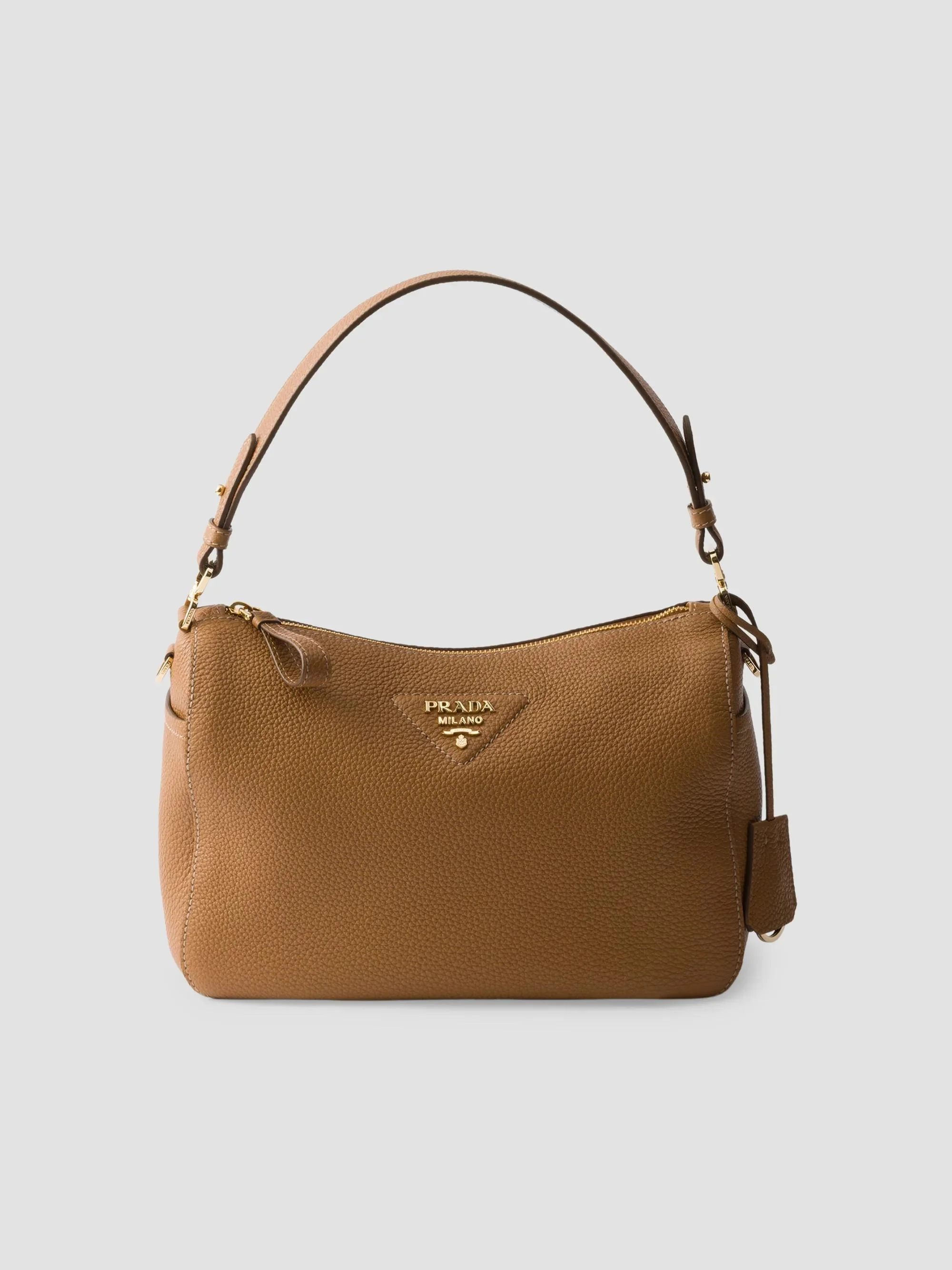 Women's Medium Leather Shoulder Bag - Light Brown - 1