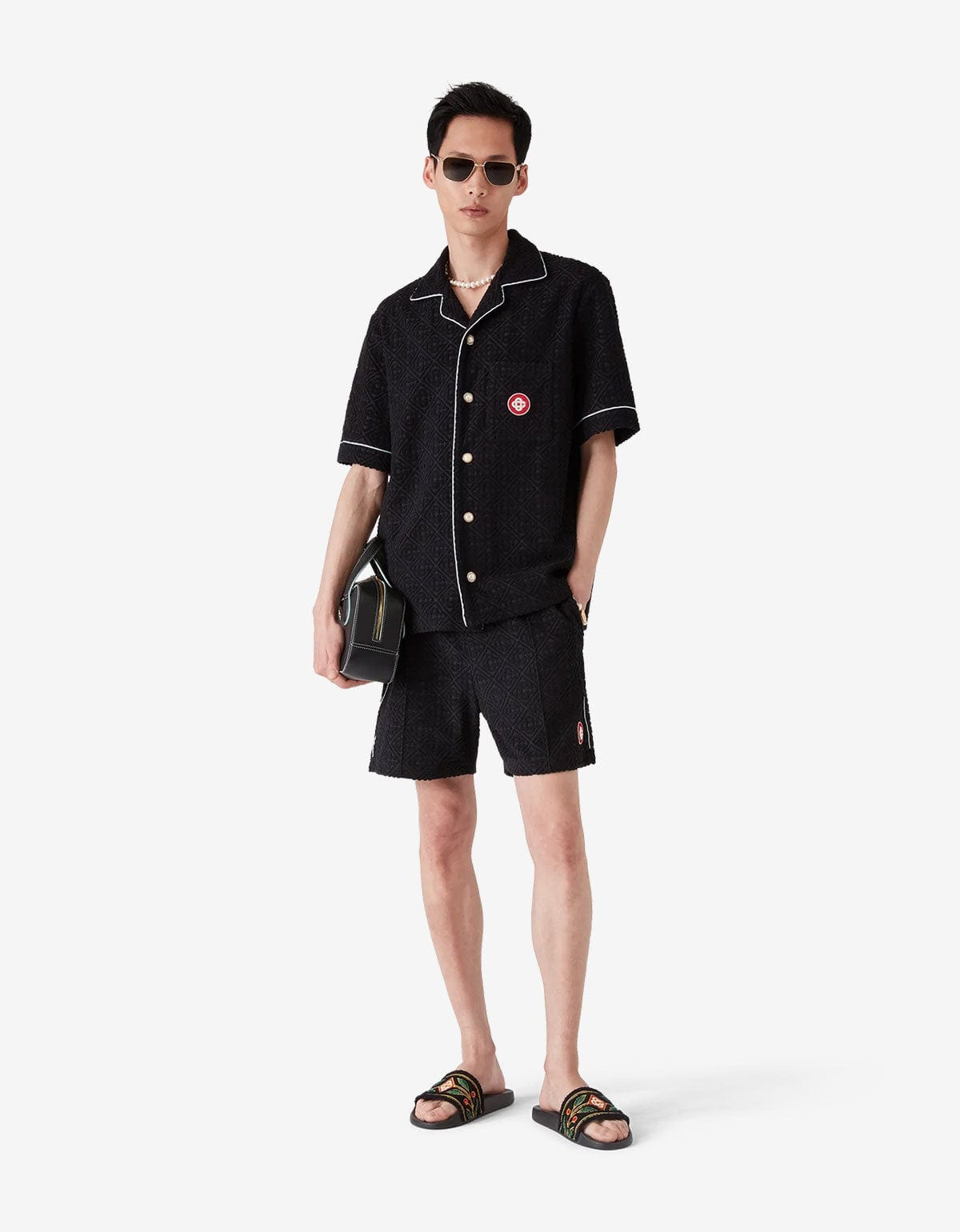 Casablanca Black Monogram Jacquard Towelling Shorts - 4