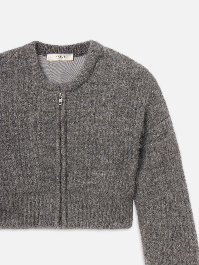 FRAME The Plush Bomber in Dark Heather Grey outlook