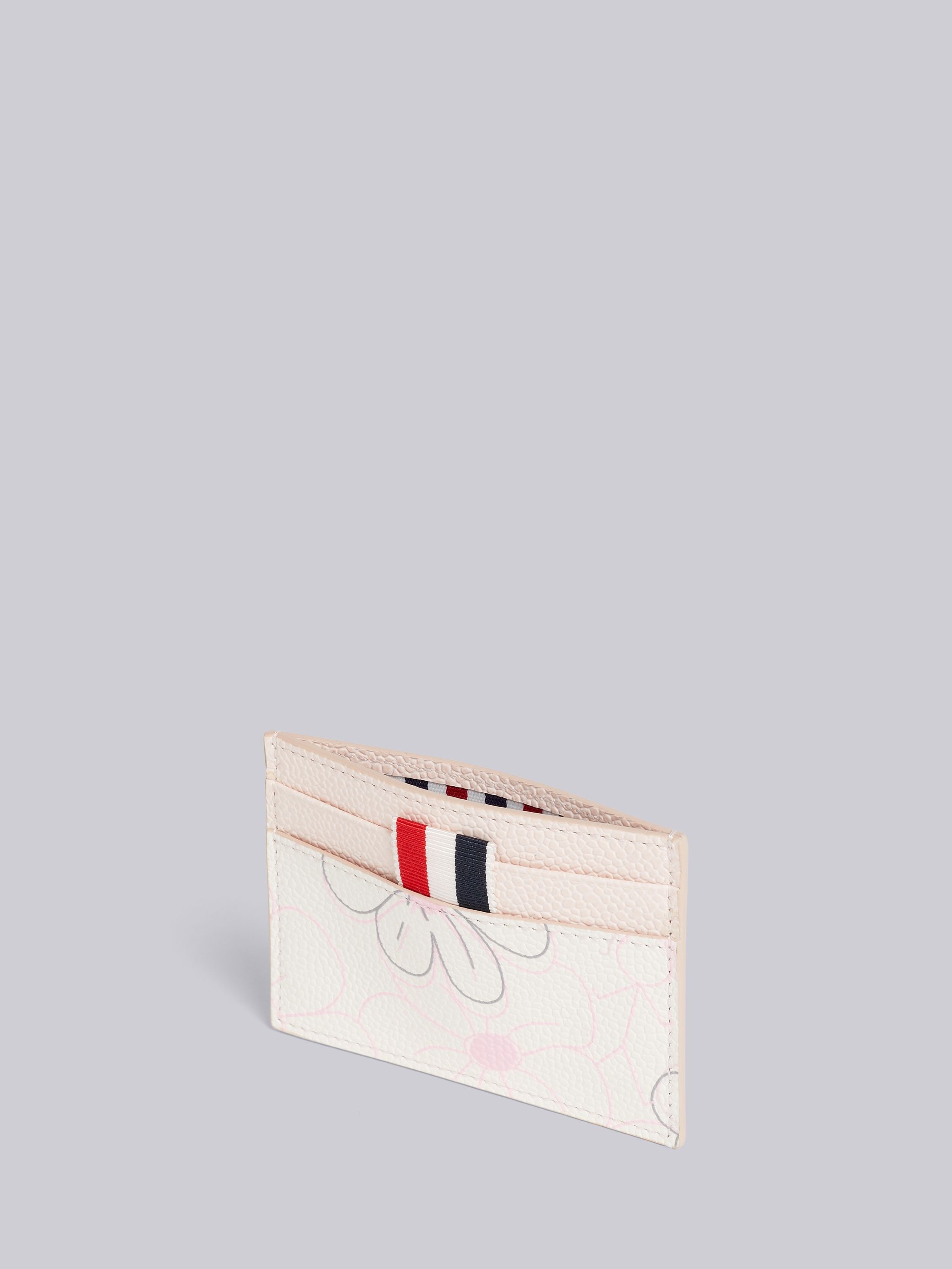Light Pink 3d Floral Print Pebble Grain Leather Single Card Holder - 3
