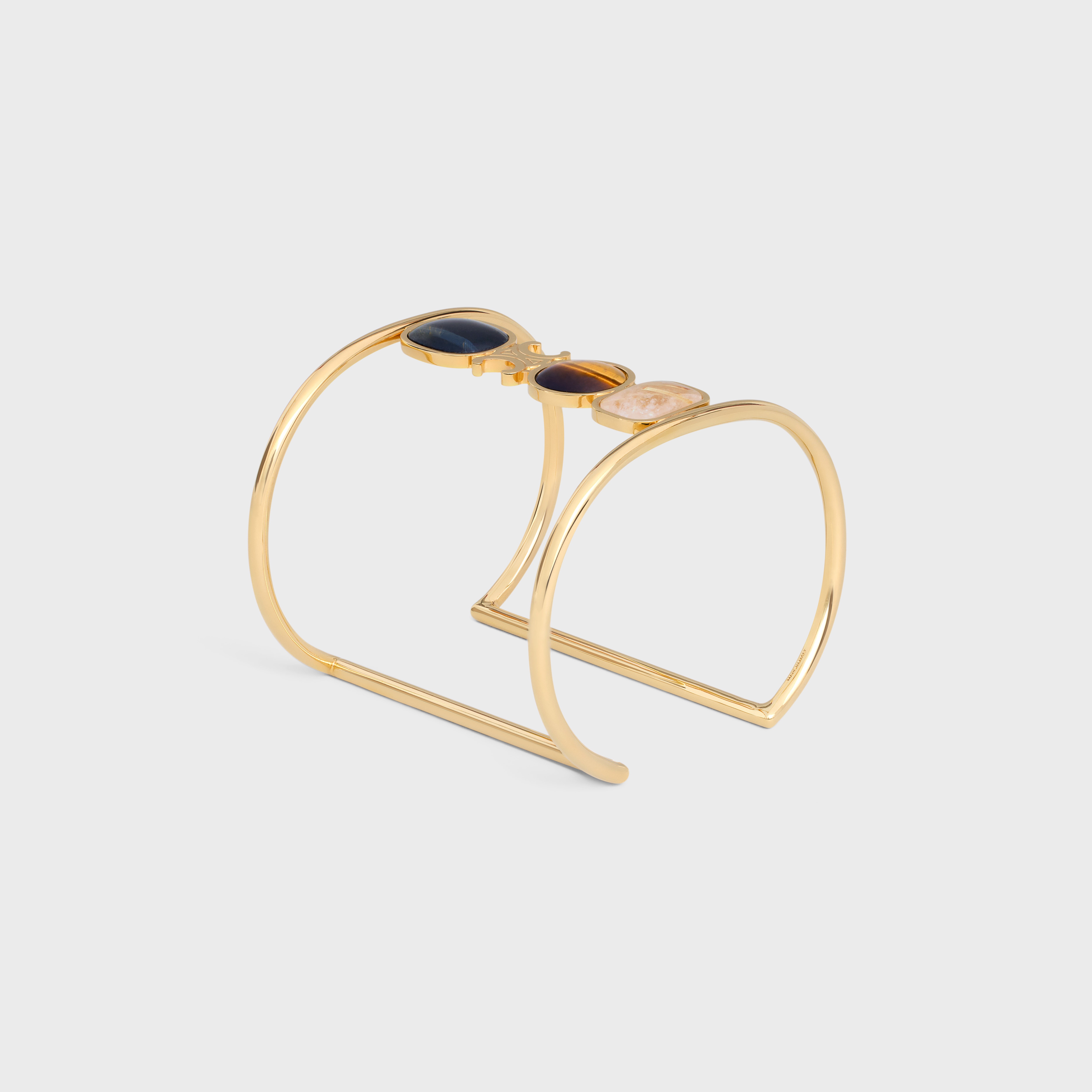 Triomphe Indie Cuff in Brass with Gold Finish, Rutilated Quartz, Tiger Eye and Hawk Eye - 2