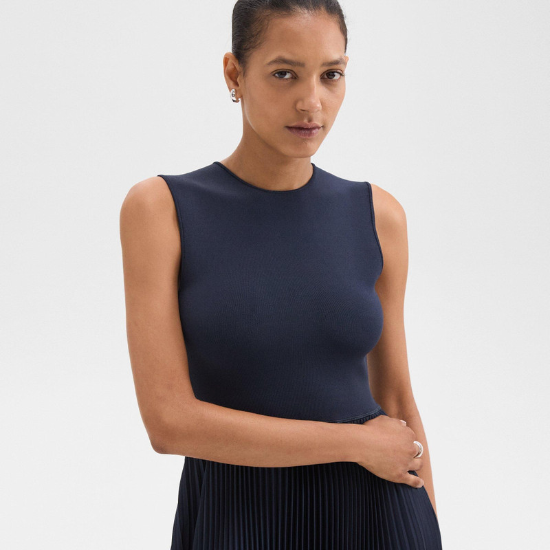 Pleated Combo Dress in Textured Satin 5