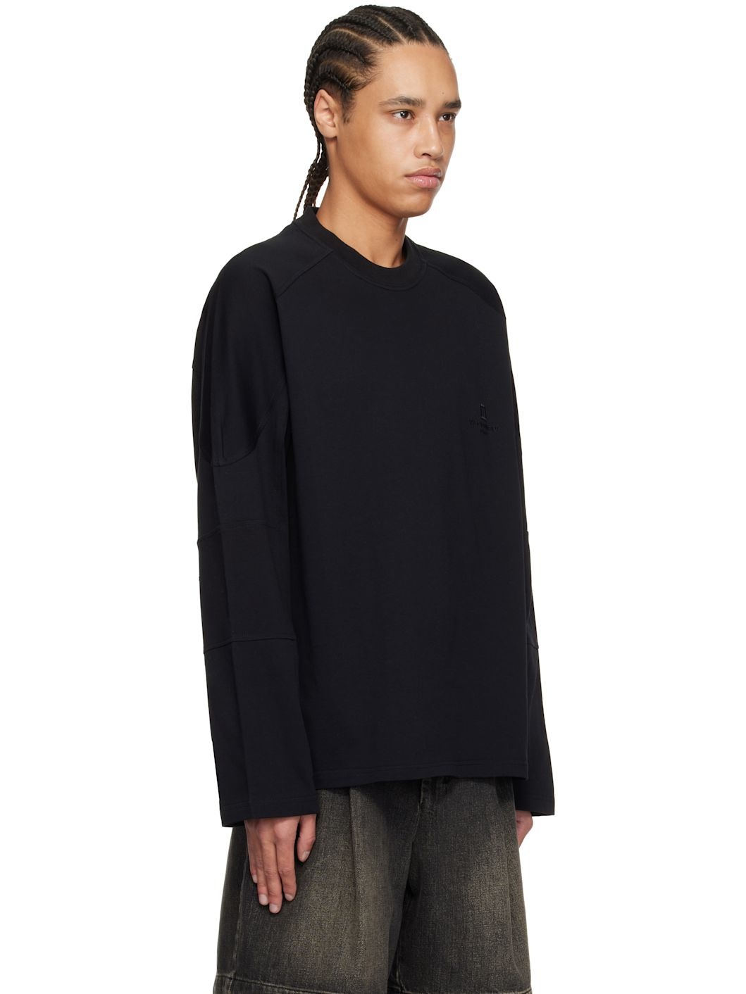 Black Shoulder Cut Long Sleeve T-shirt - 2