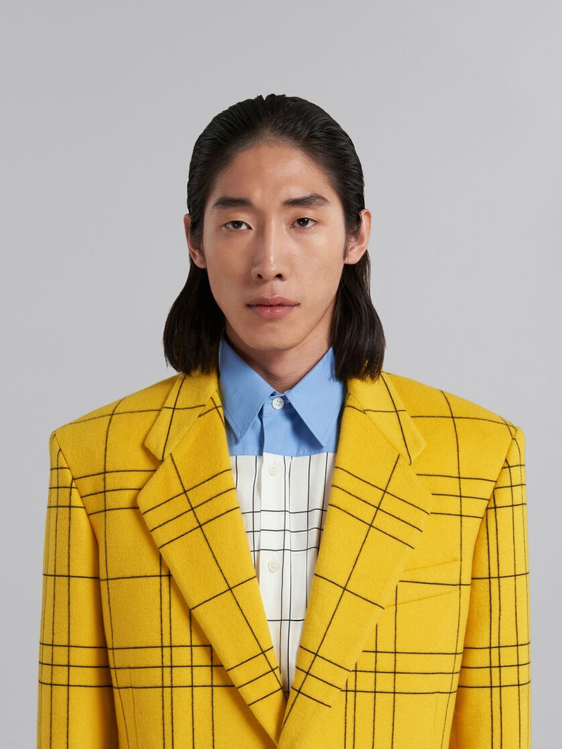 YELLOW CHECKED WOOL FELT BLAZER 4
