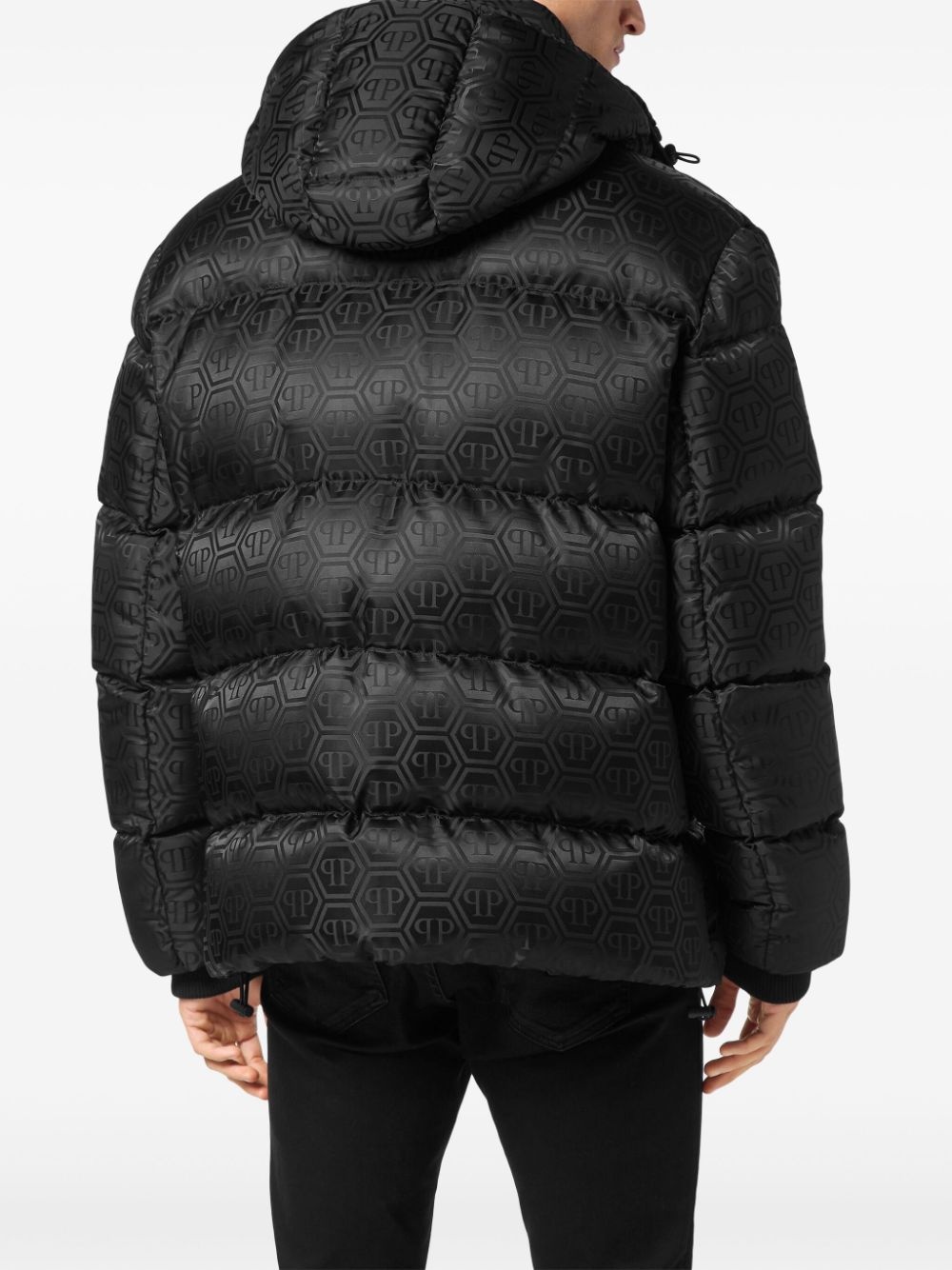monogram-jacquard padded jacket - 4