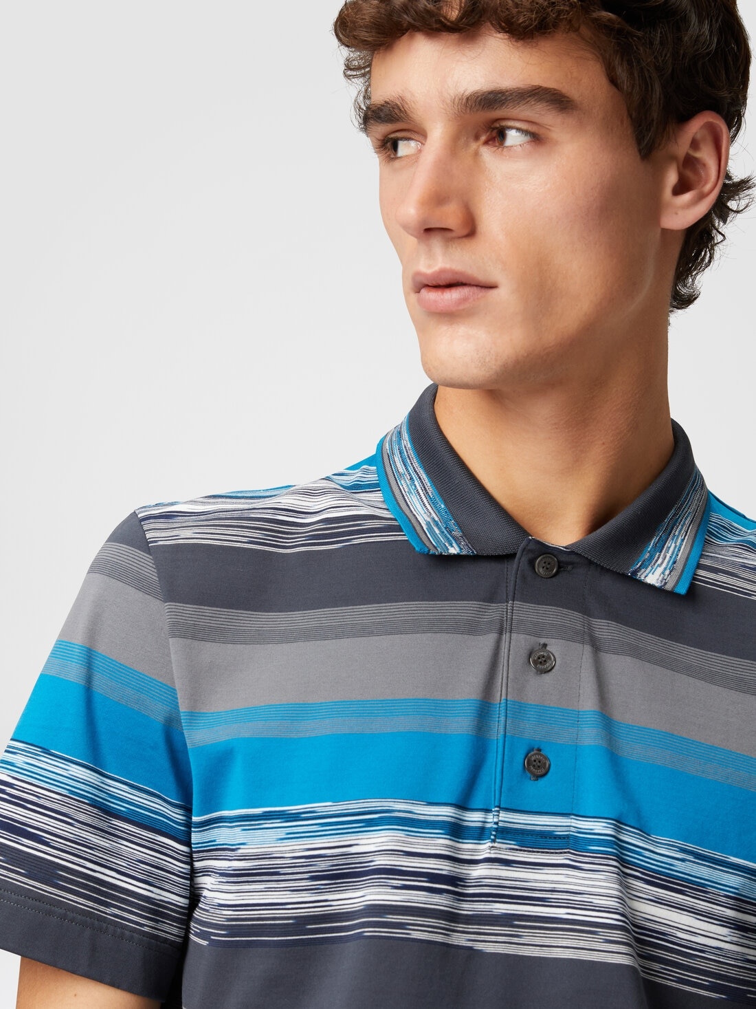 Cotton jersey polo shirt with gradient stripes - 5