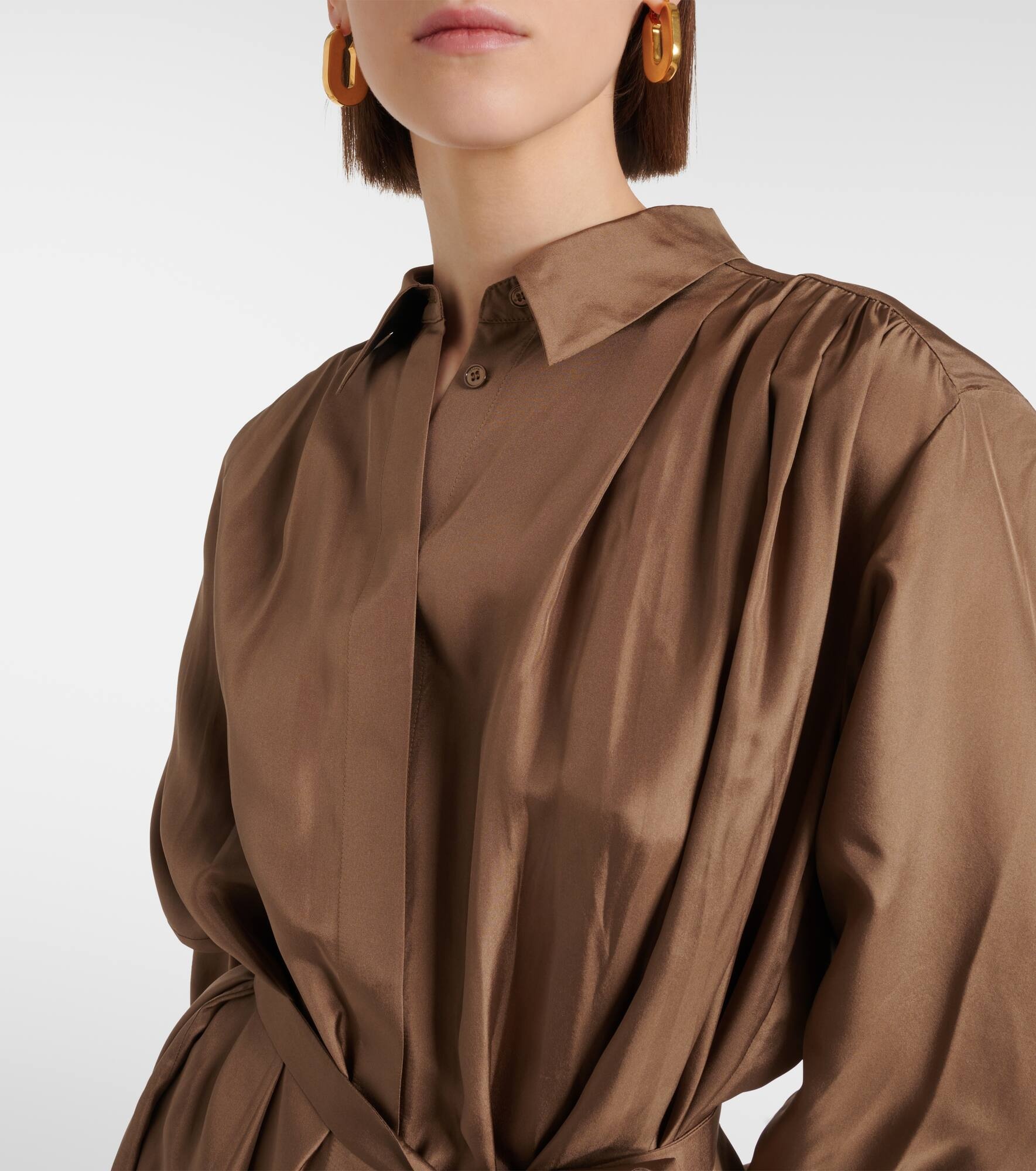 Danton pleated silk shirt dress - 4