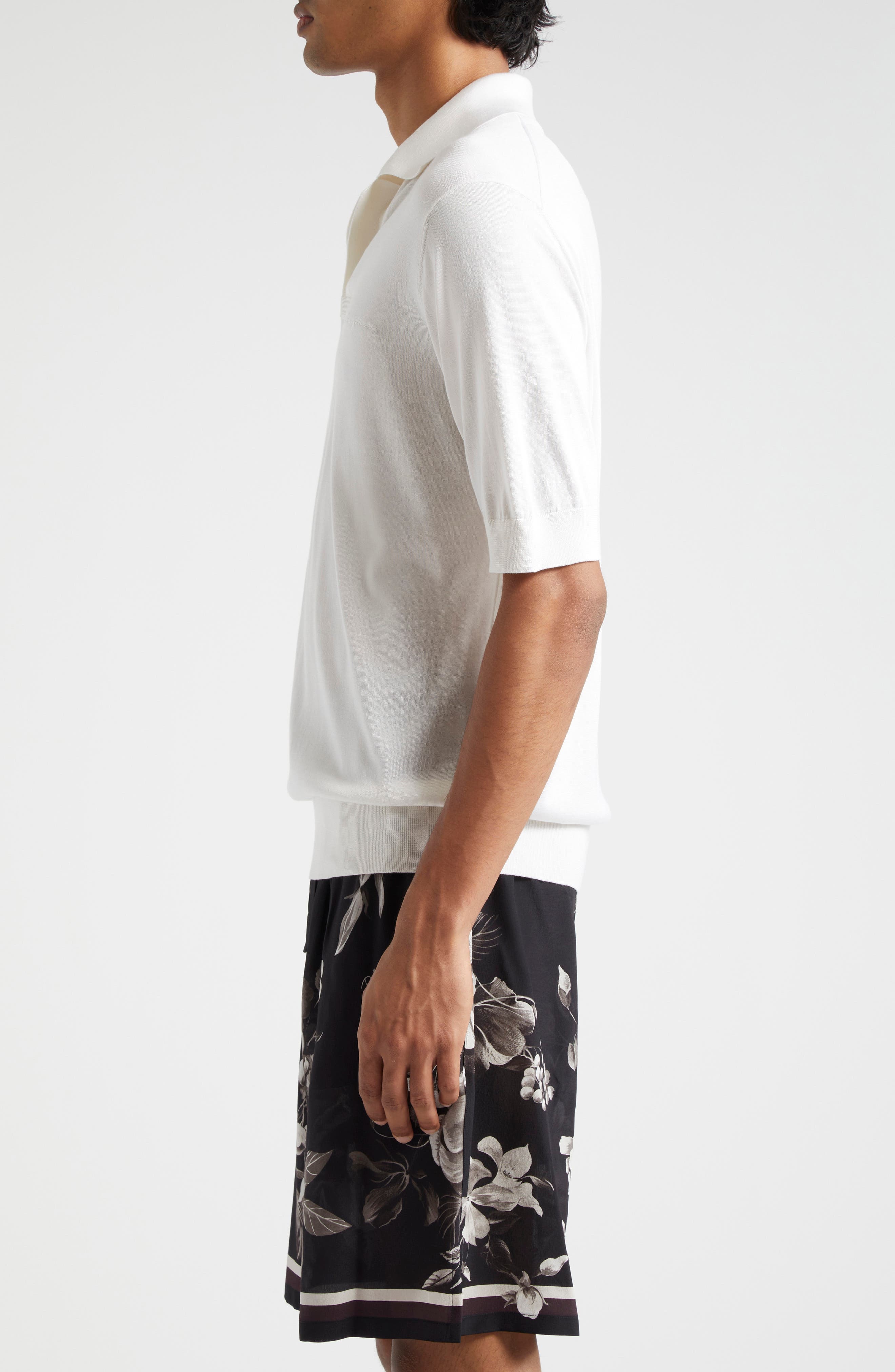 Dolce&Gabbana Logo Silk Polo Sweater in W0800 Bianco Ottico at Nordstrom - 4