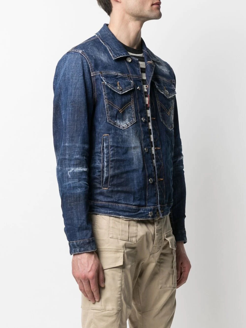 distressed-effect denim jacket - 3