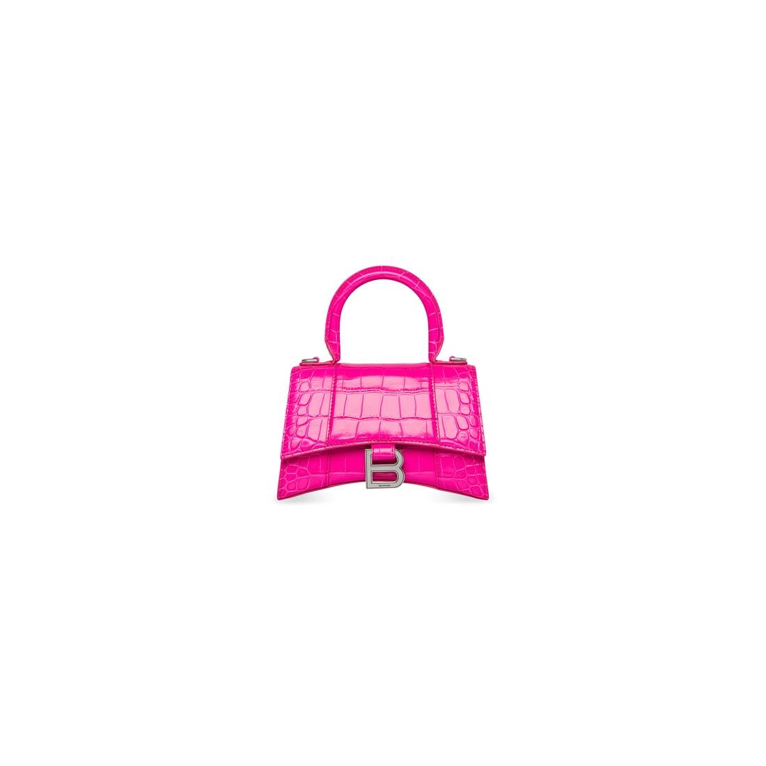 Women's Hourglass Xs Handbag Crocodile Embossed in Pink - 1