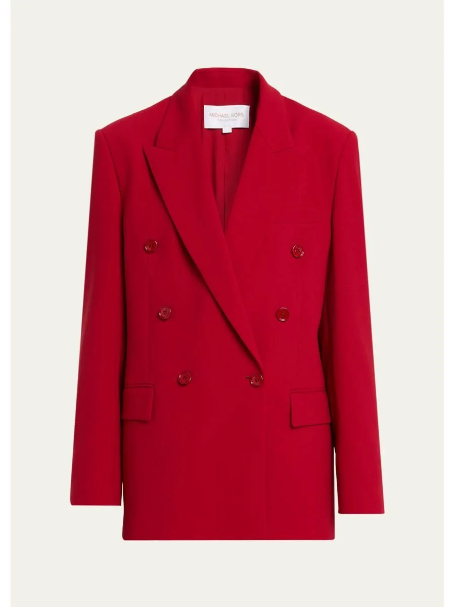 Double Breasted Virgin Wool Blend Blazer - 1