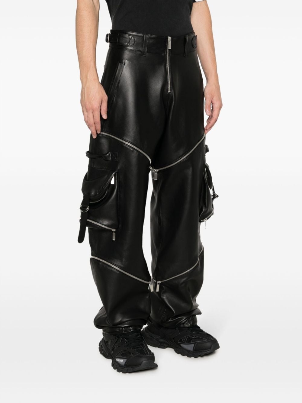 adjustable leather cargo trousers - 3