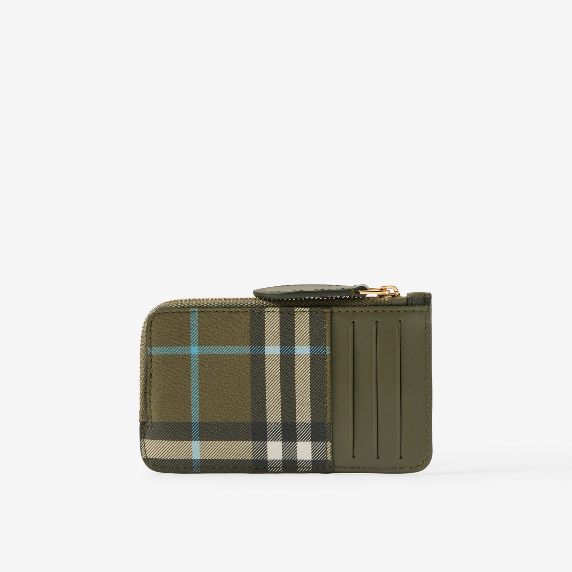 Check and Leather Zip Card Case - 3