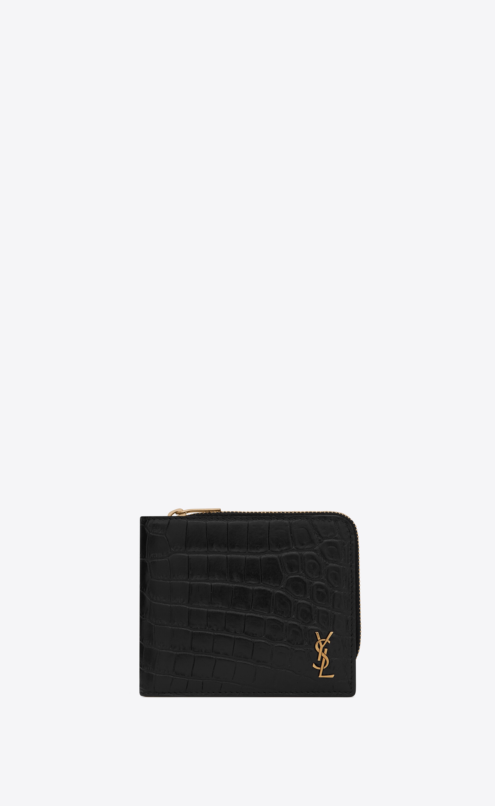 tiny monogram east/west zip-around wallet in crocodile-embossed matte leather - 1