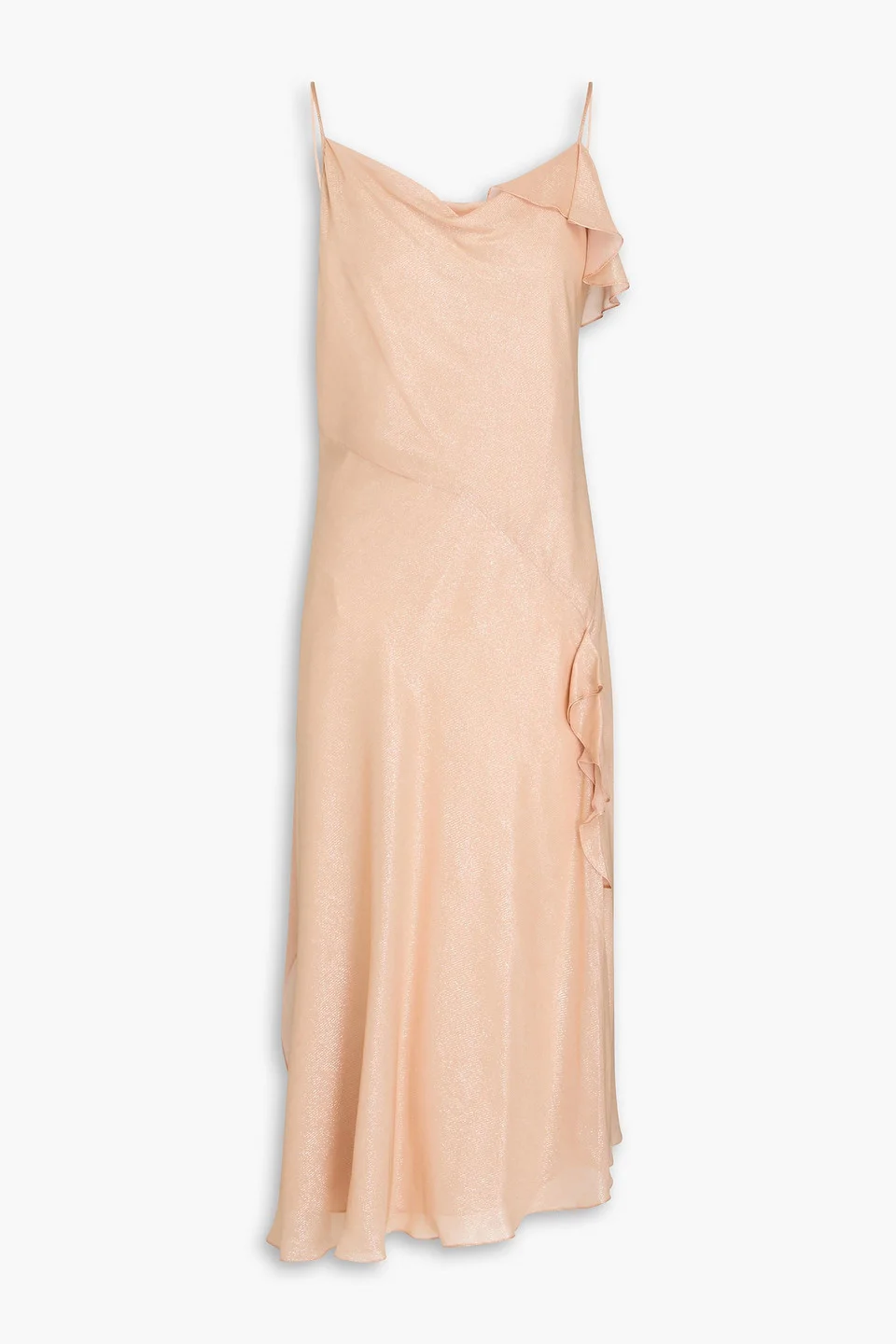 Asymmetric draped metallic crepe midi dress - 1