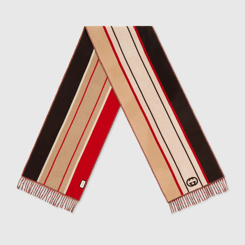 GUCCI Interlocking G striped wool scarf outlook