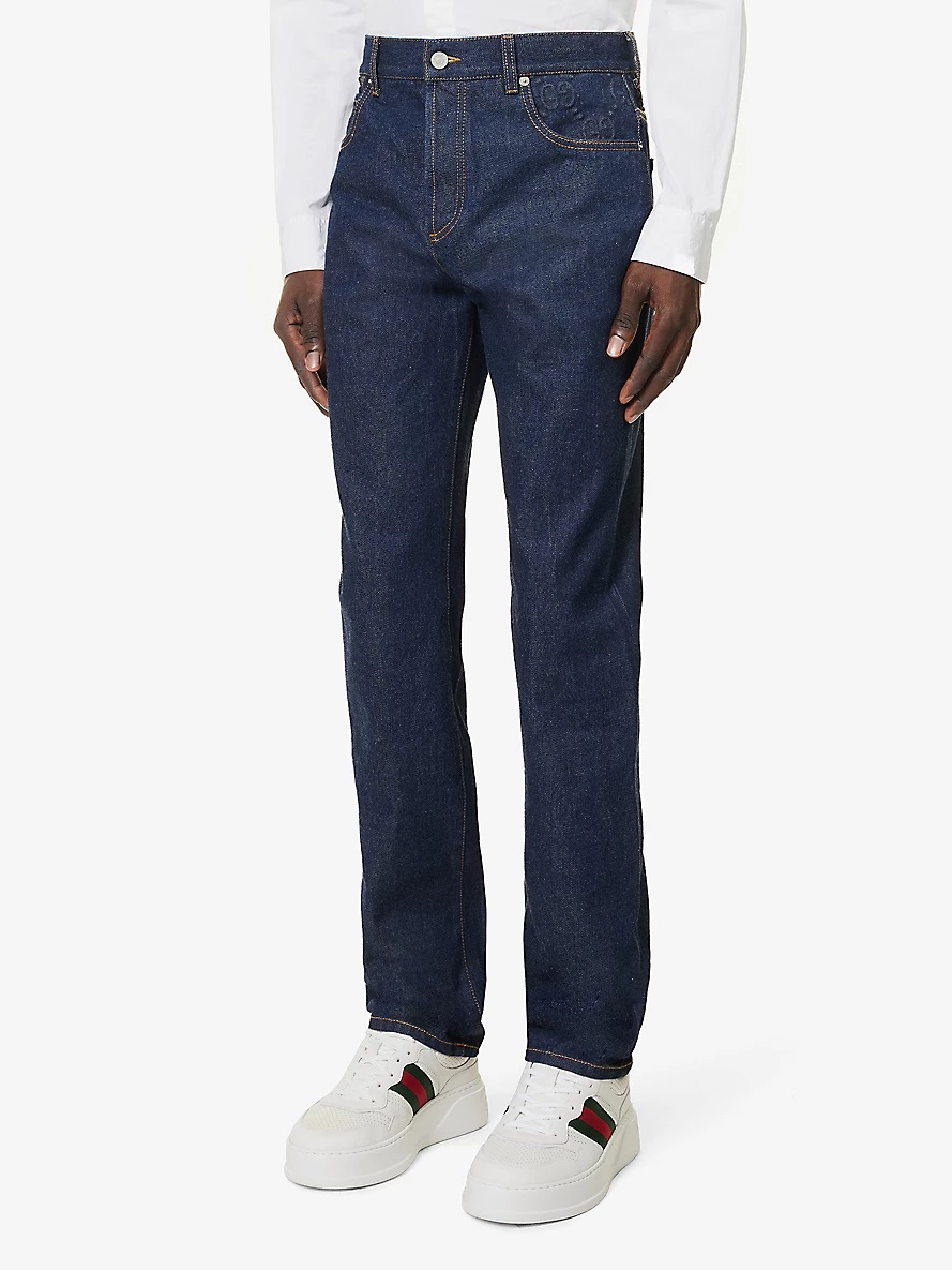 Brand-embossed mid-rise straight-leg jeans - 3