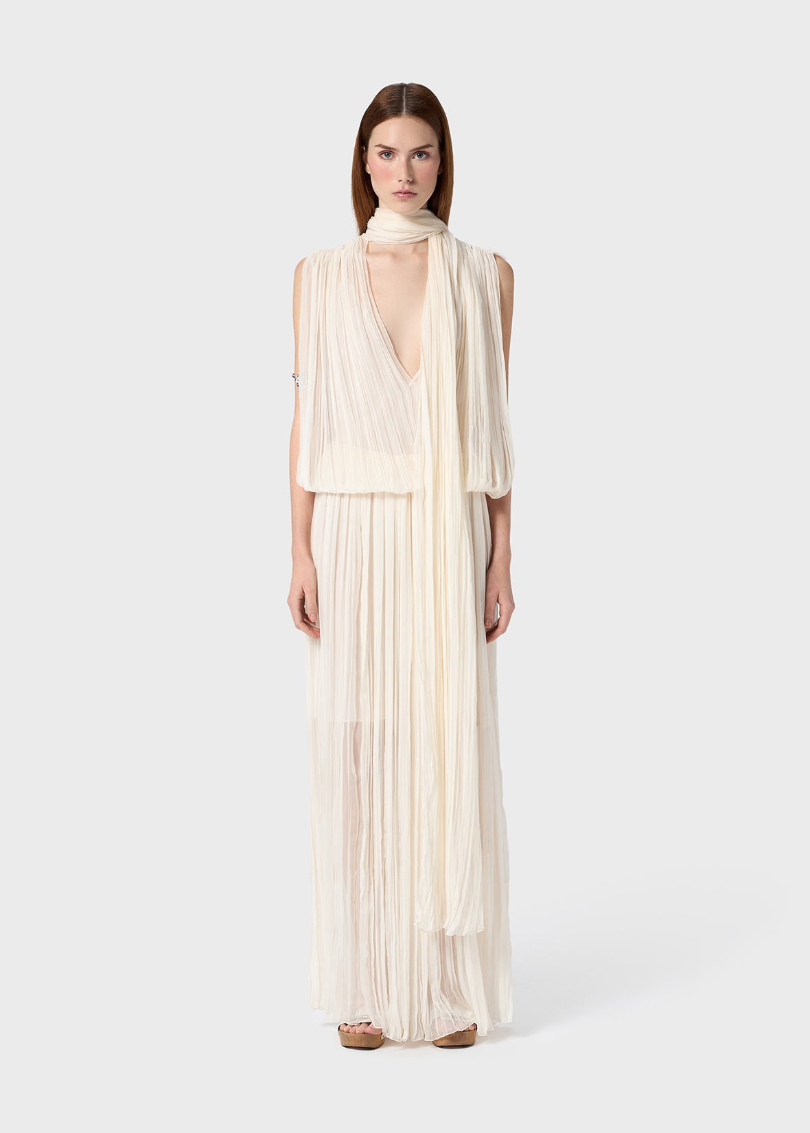 PLEATED DRESS IN SILK CHIFFON WITH SCARF - 3