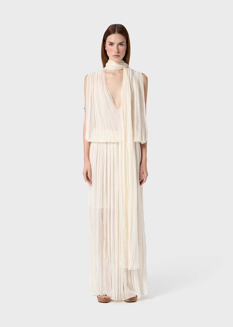 PLEATED DRESS IN SILK CHIFFON WITH SCARF 3