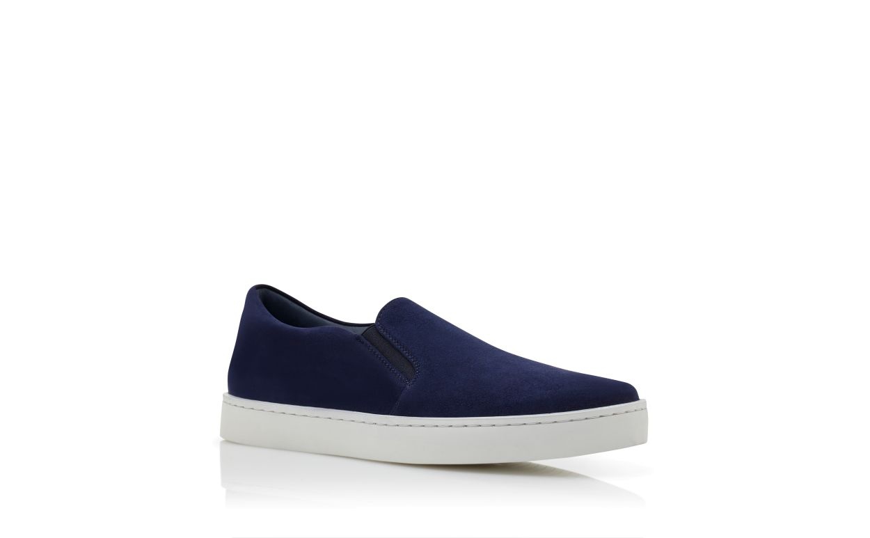 Navy Blue Suede Slip On Sneakers - 3