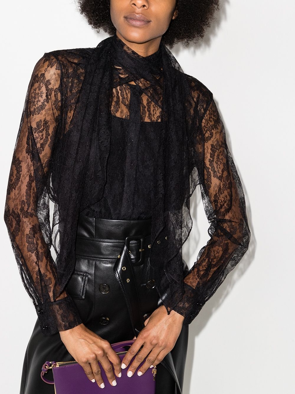 floral lace semi-sheer blouse - 2